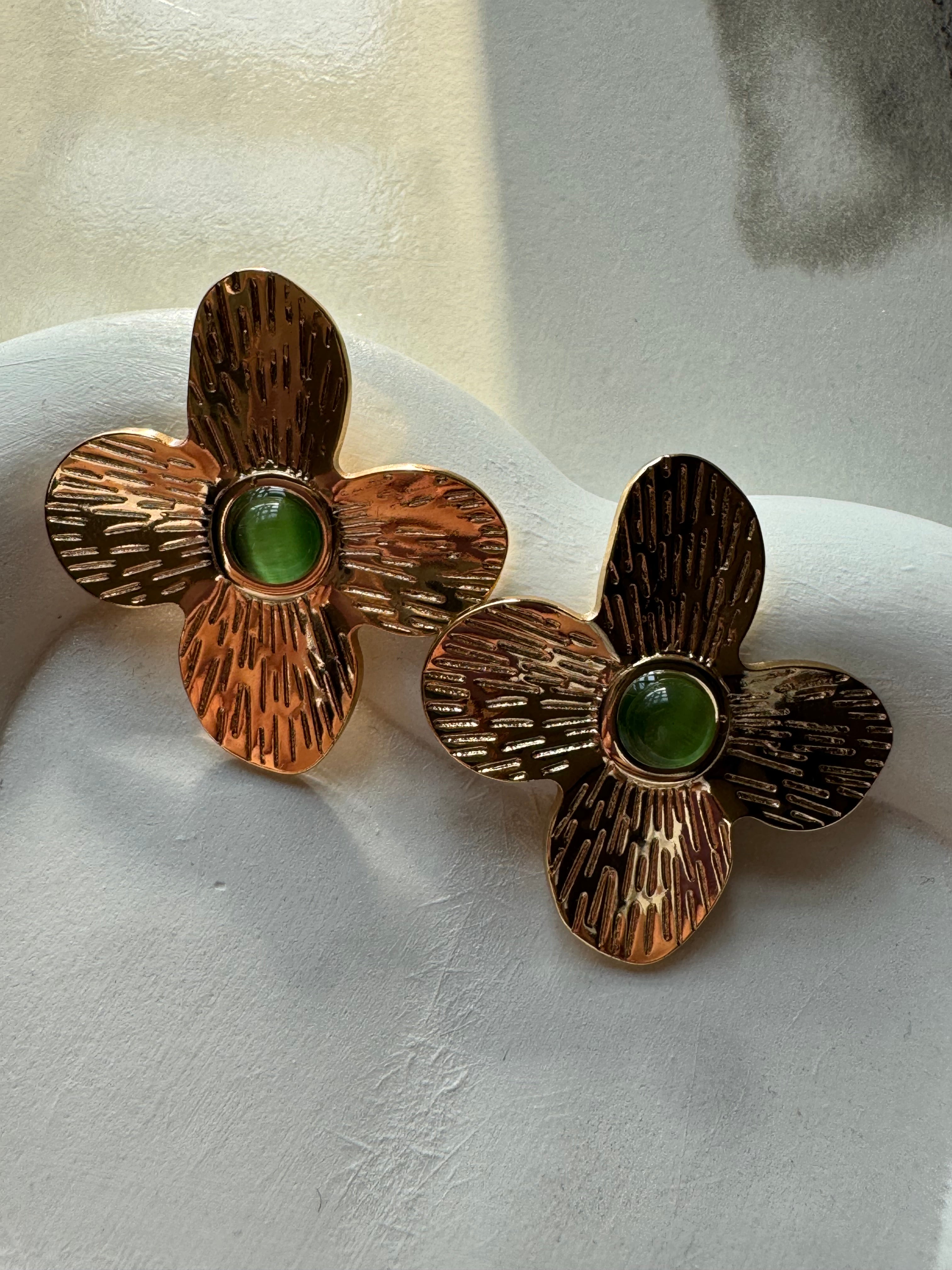Green Lime & Gold Statement Earrings