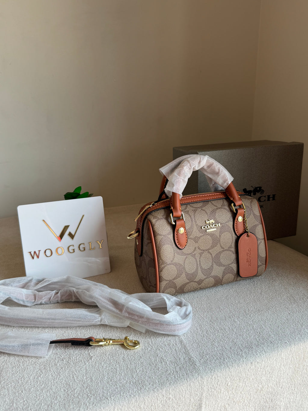 COACH Mini Duffle Bag PREMIUM with Long Strap Apricot Brown - BOX PACKING
