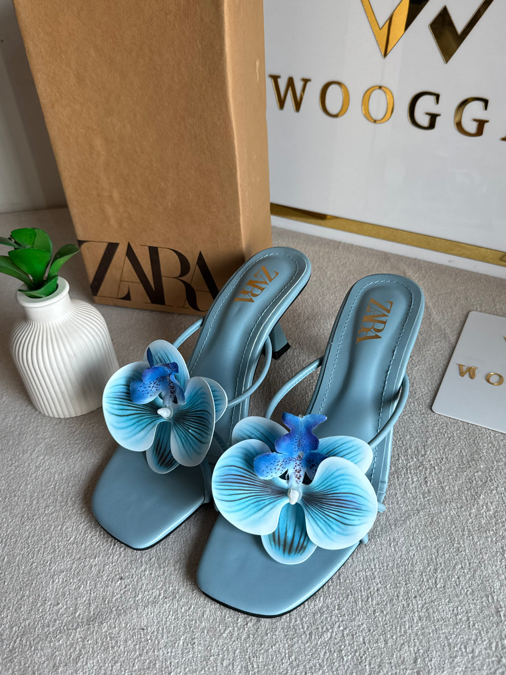 Zara Flower Heels BABY BLUE- with Brand Box