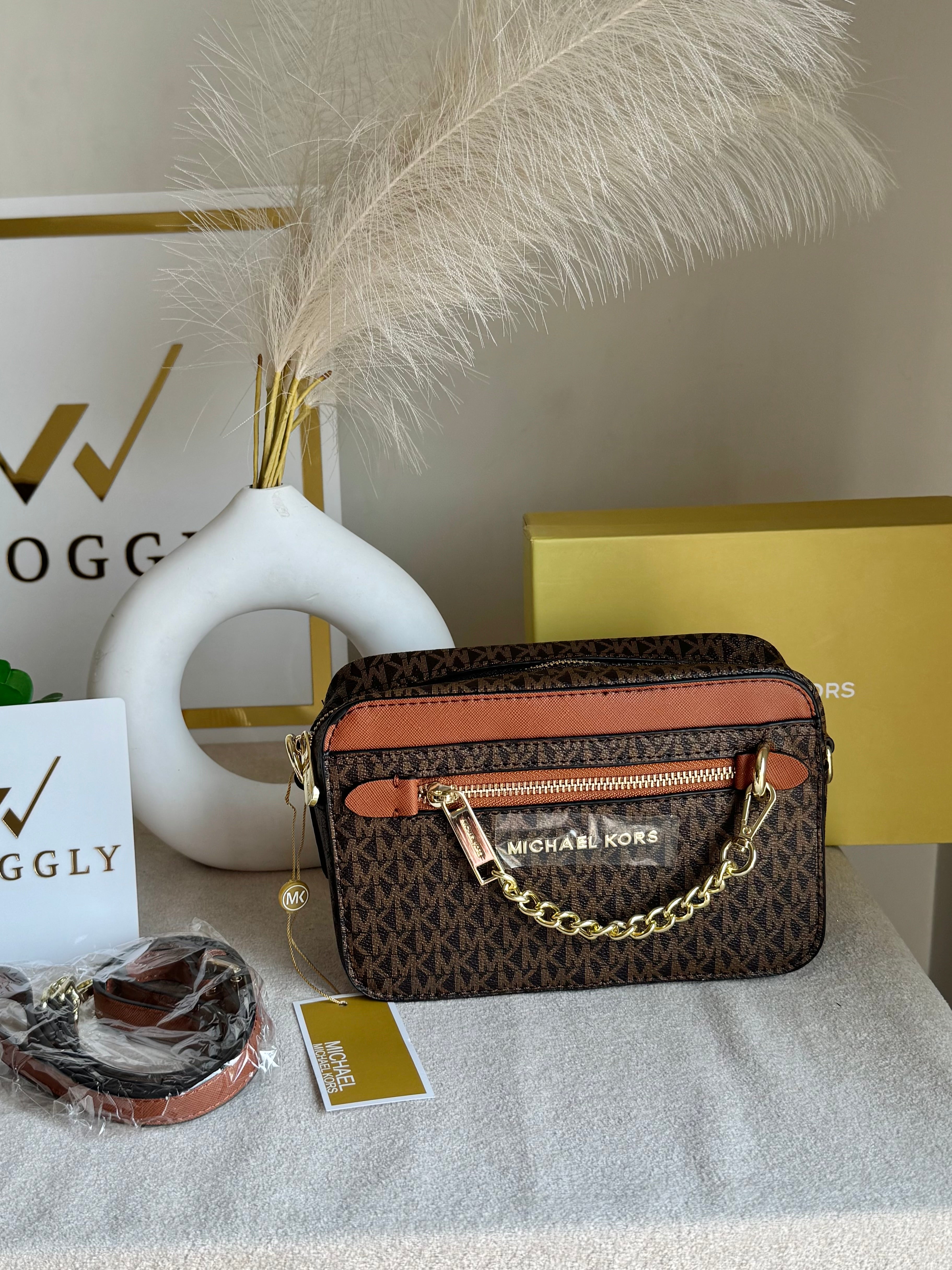 Premium MK Crossbody Bag with PROPER PACKING Brown
