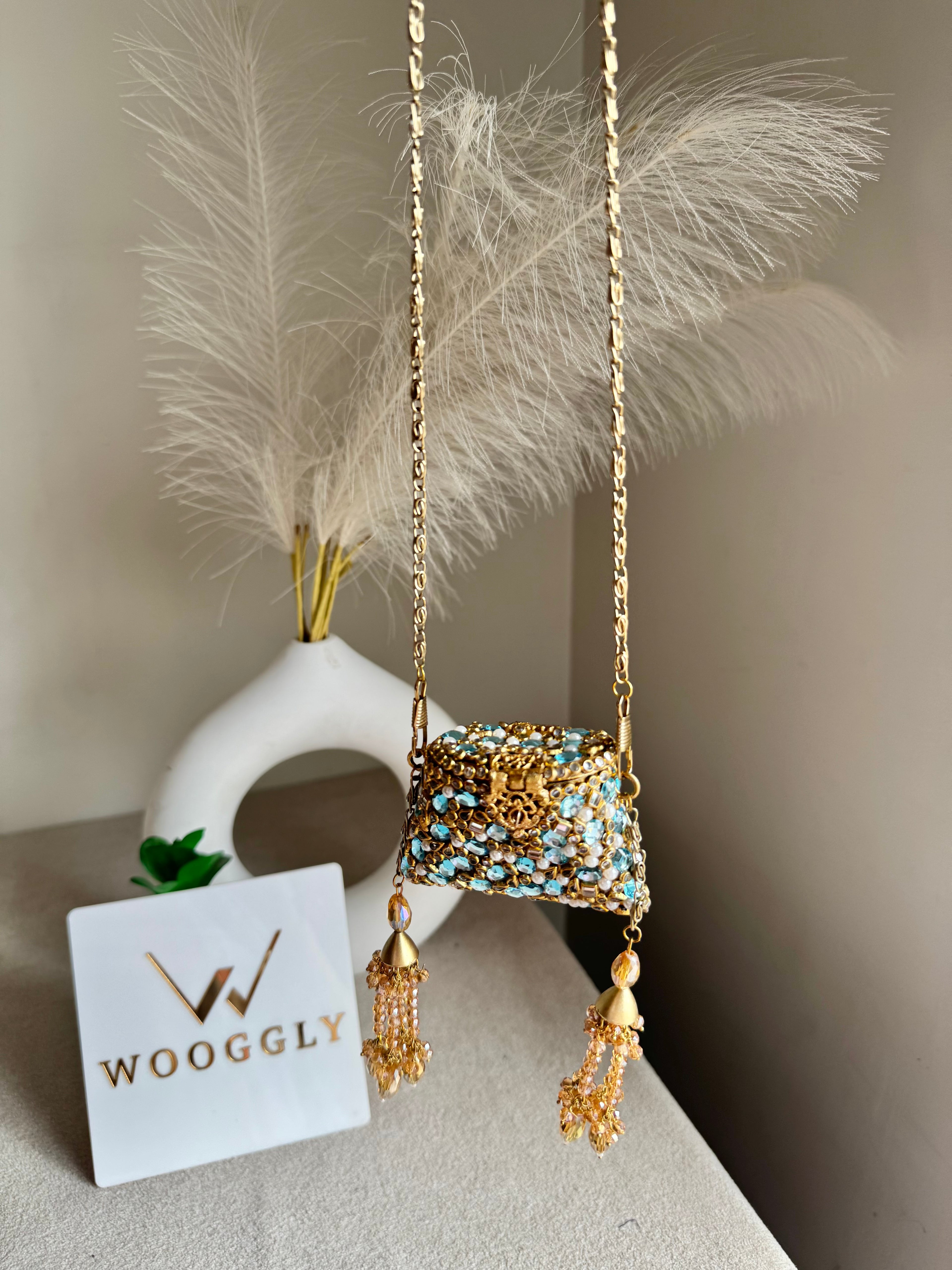 Viral Mini Clutch Lovelle - Gold with Turquoise