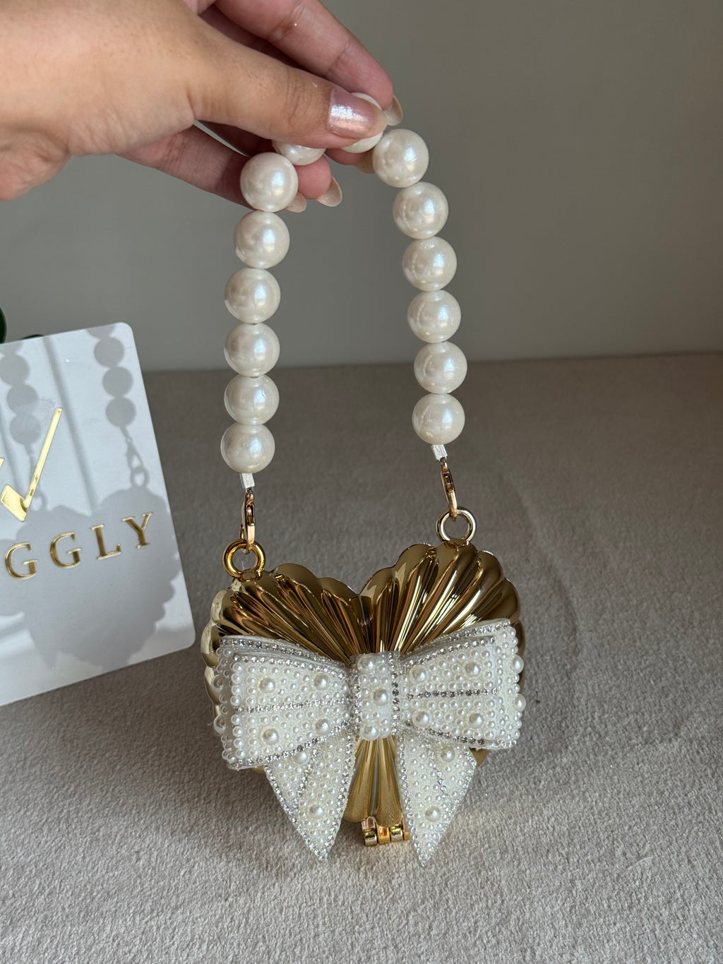Blush Bow Heart Clutch (Gold)