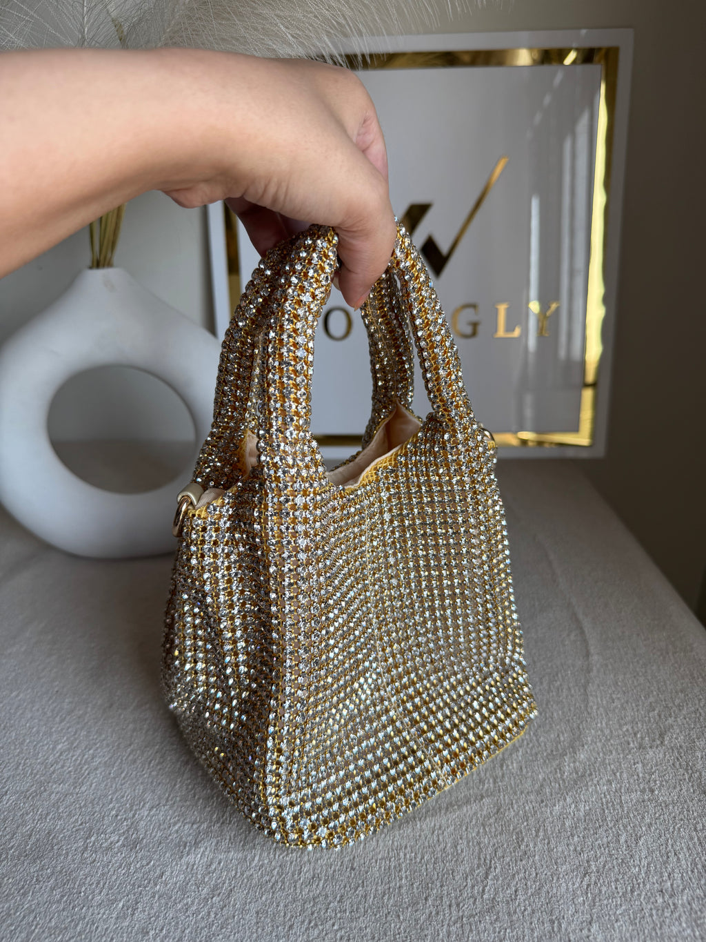 Party Wear Rhinestone Bucket Bag - Butter Yellow