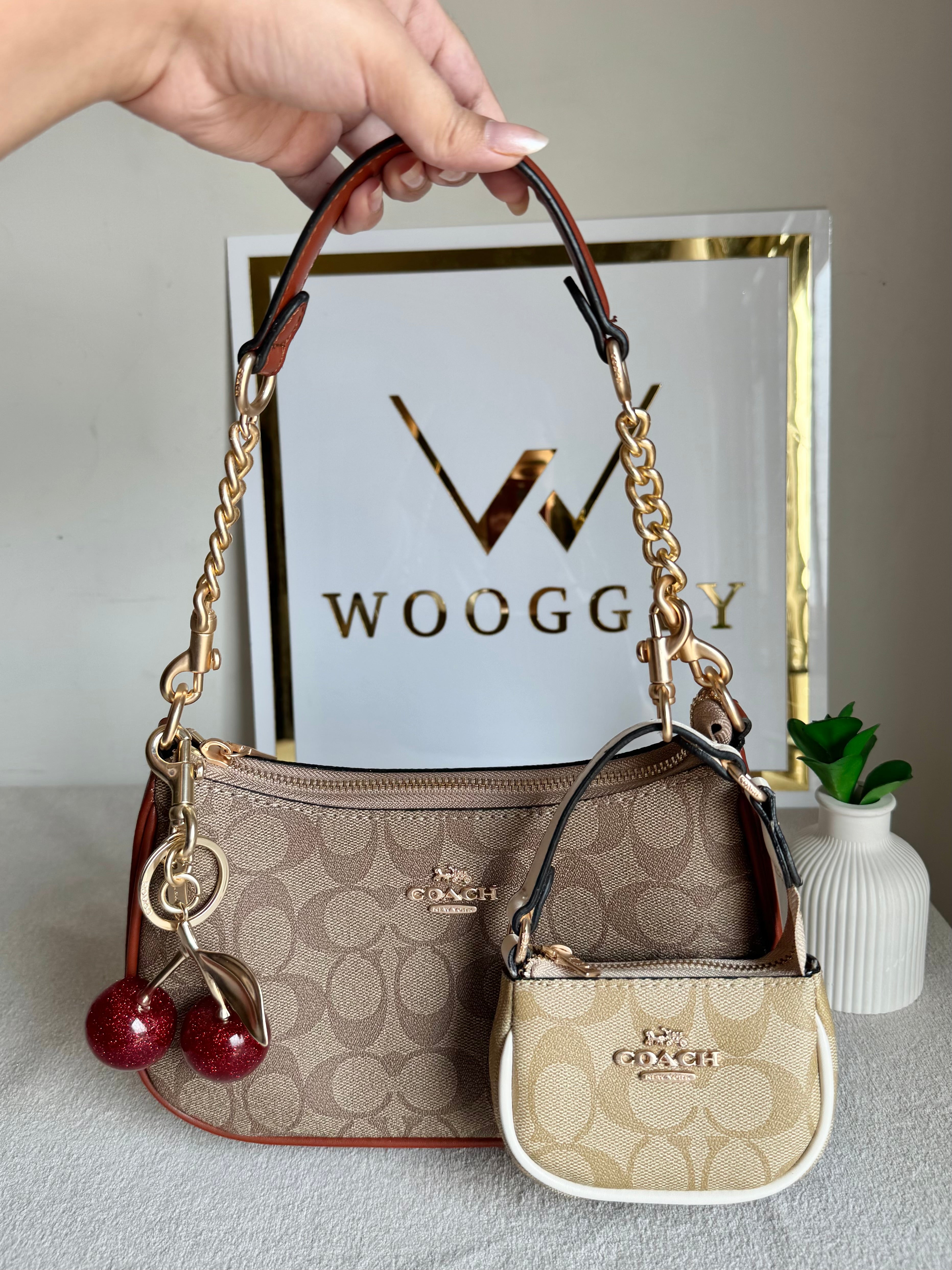 COACH Teri Gift Box with Baby Teri Charm & Coach Cherry Charm - Apricot Brown