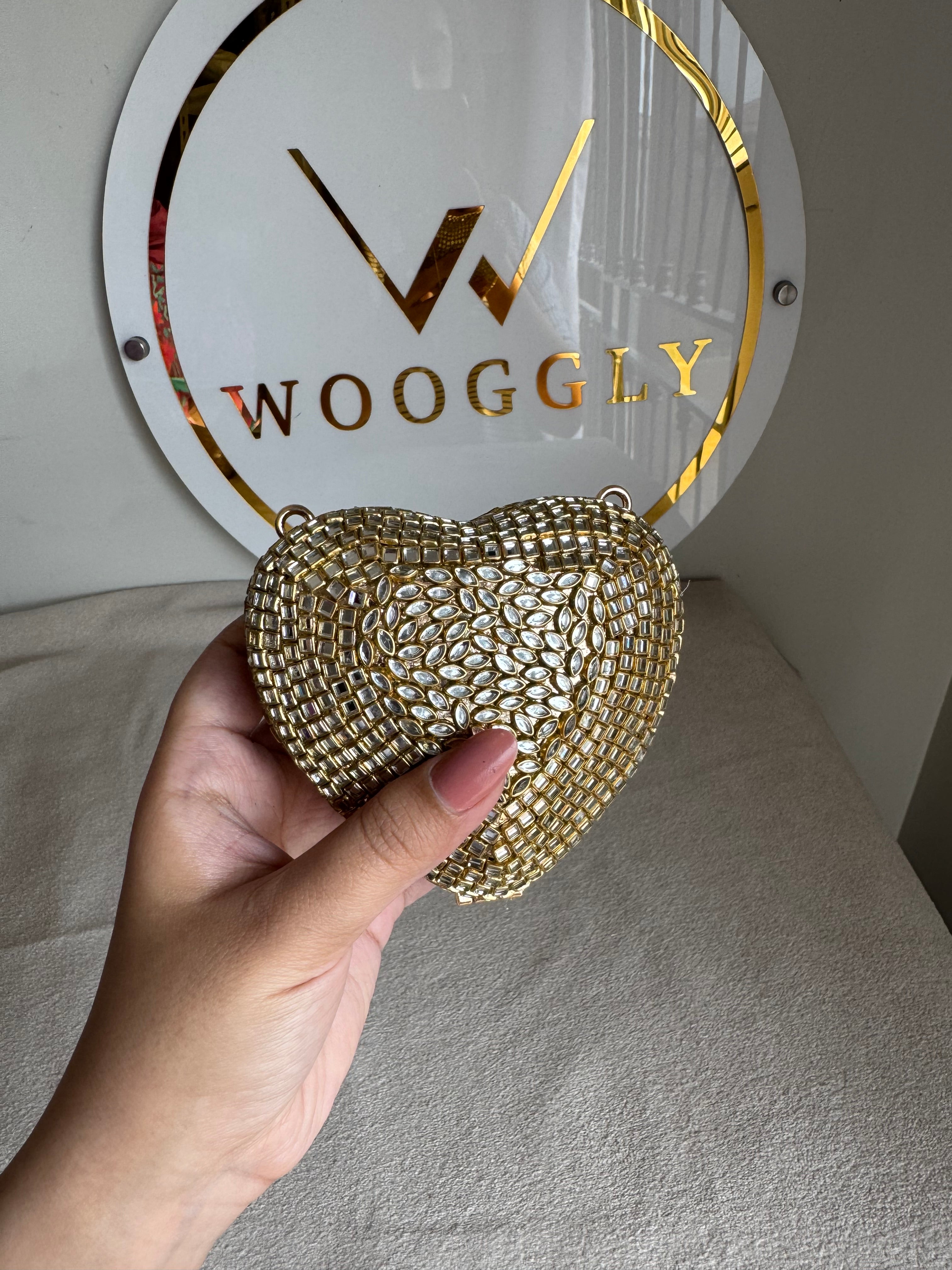 Kundan Timeless Heart Clutch with Chain