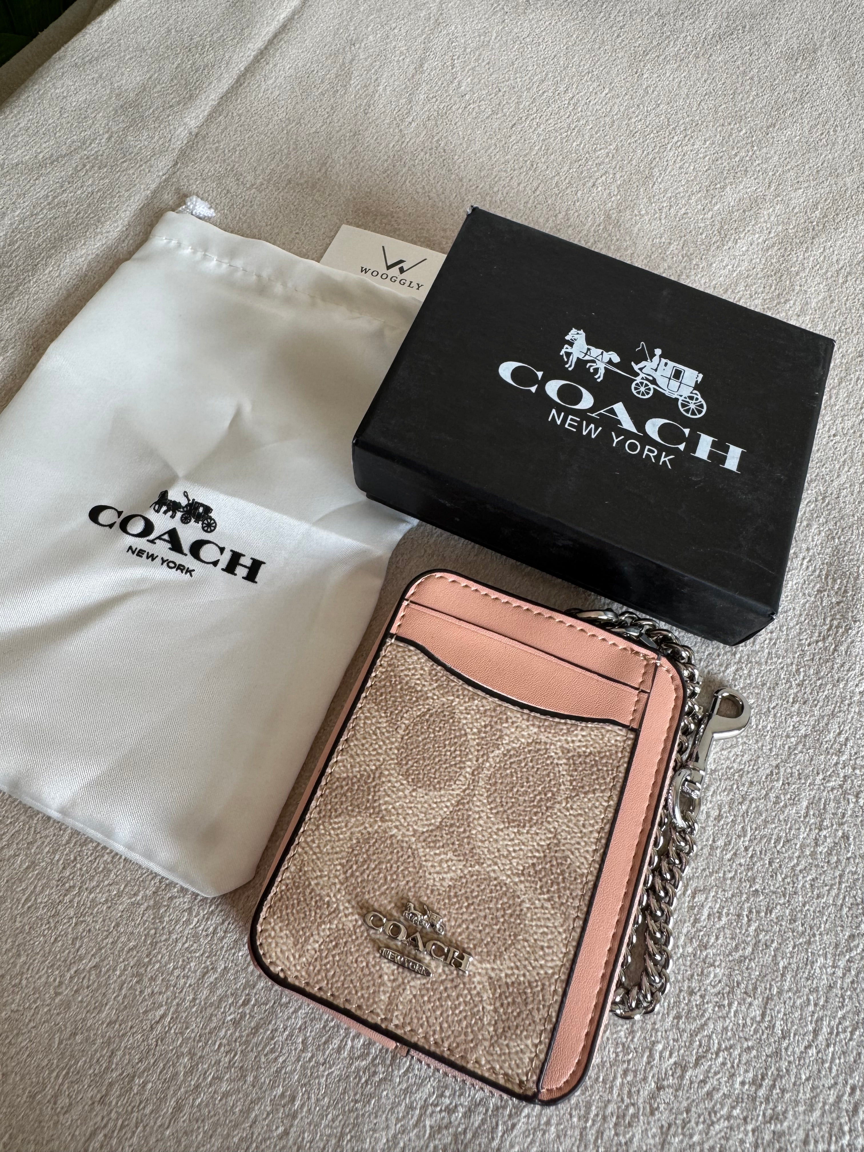 Coach Zip Card Case with Box Packing - Apricot Brown with Peach