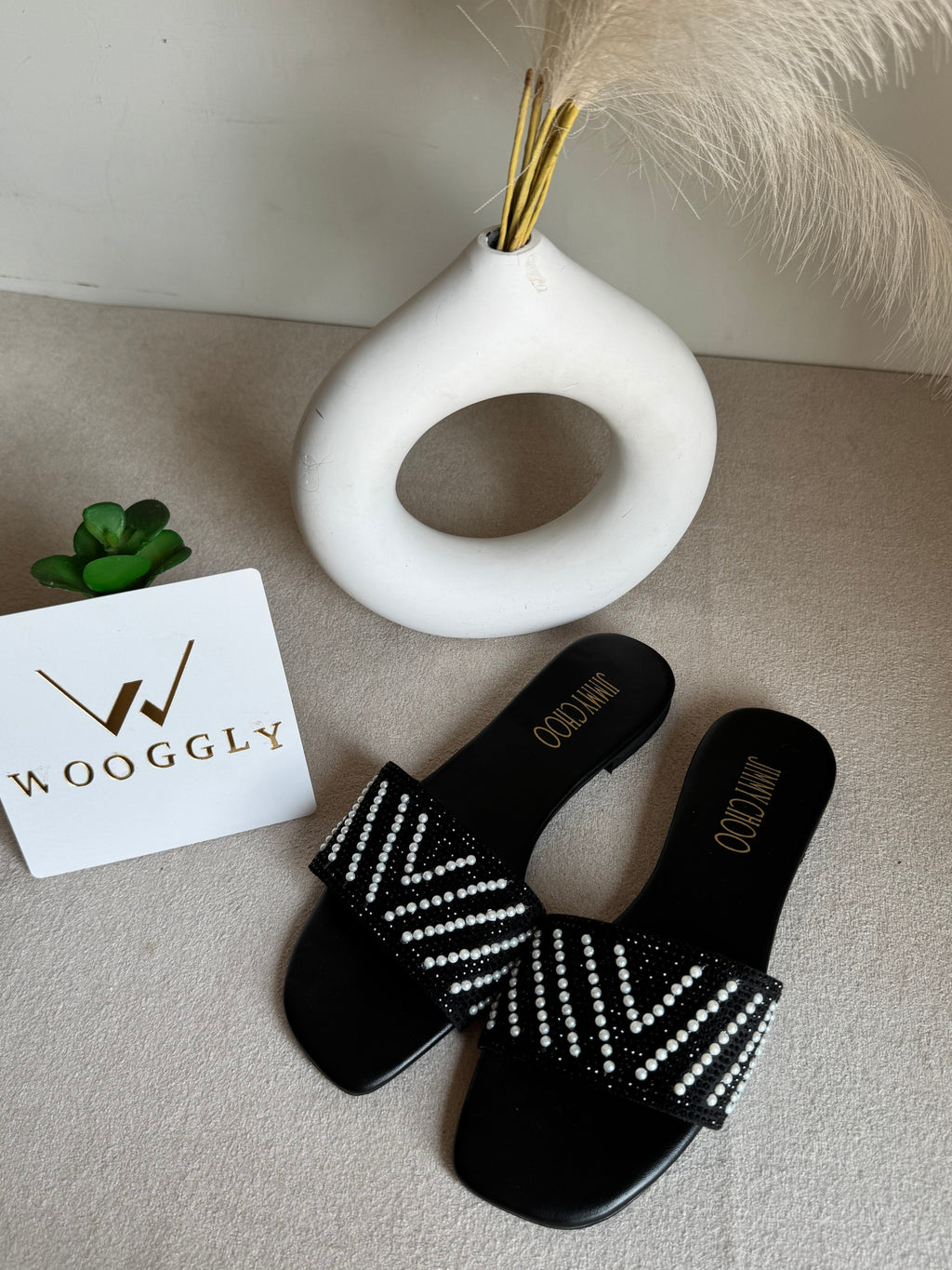 Jimmy Choo Glam Slides Black with Pearl