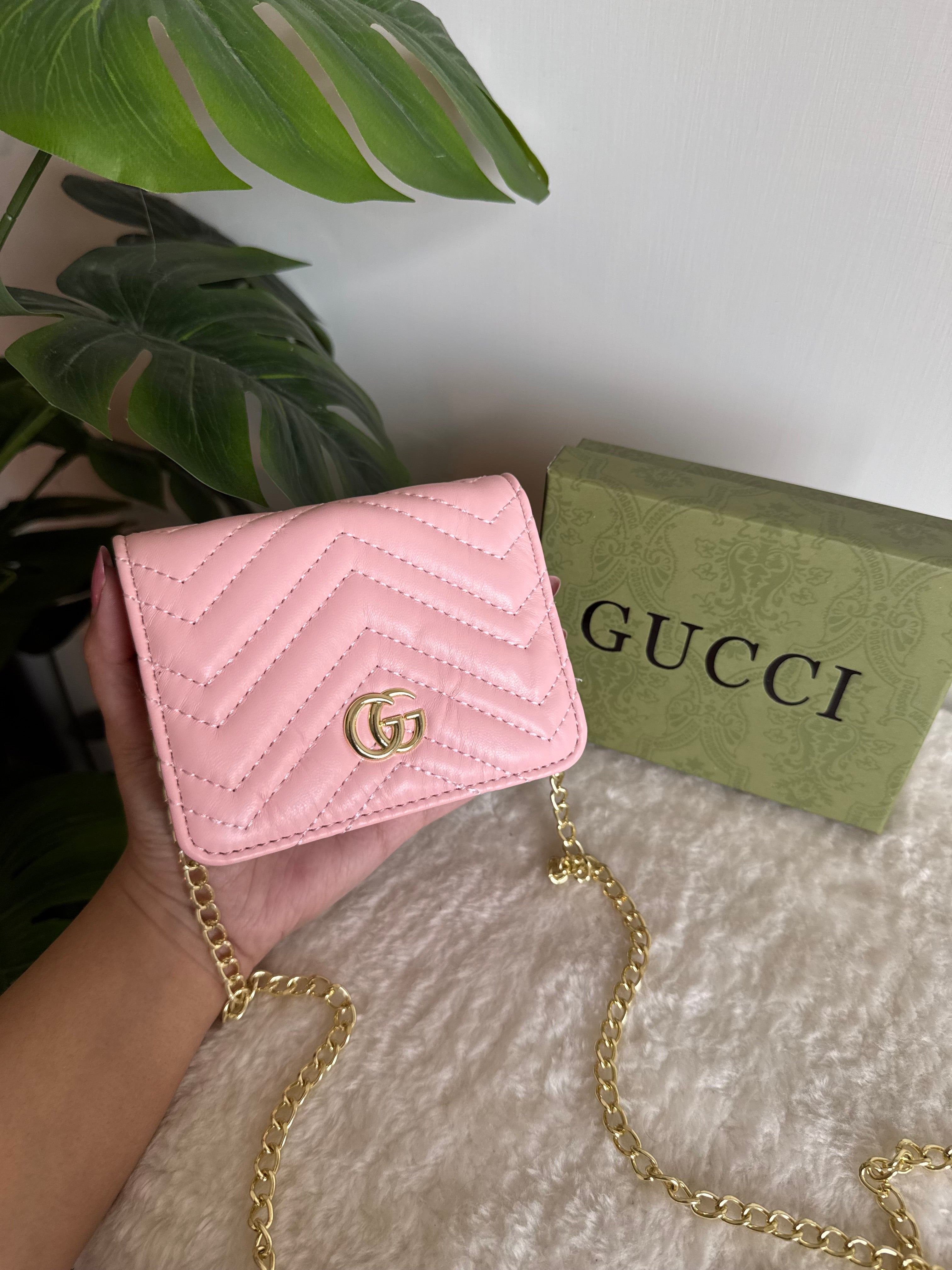 Gucci Wallet Quilted with Detachable Chain - Baby Pink