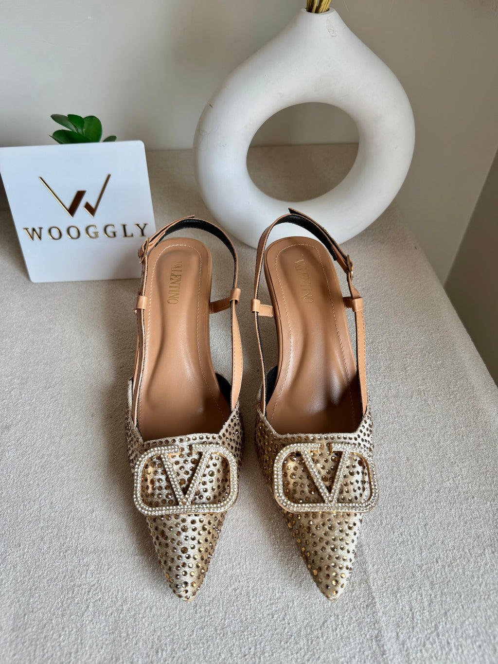 Essential Valentino Champagne Diamontee Heels