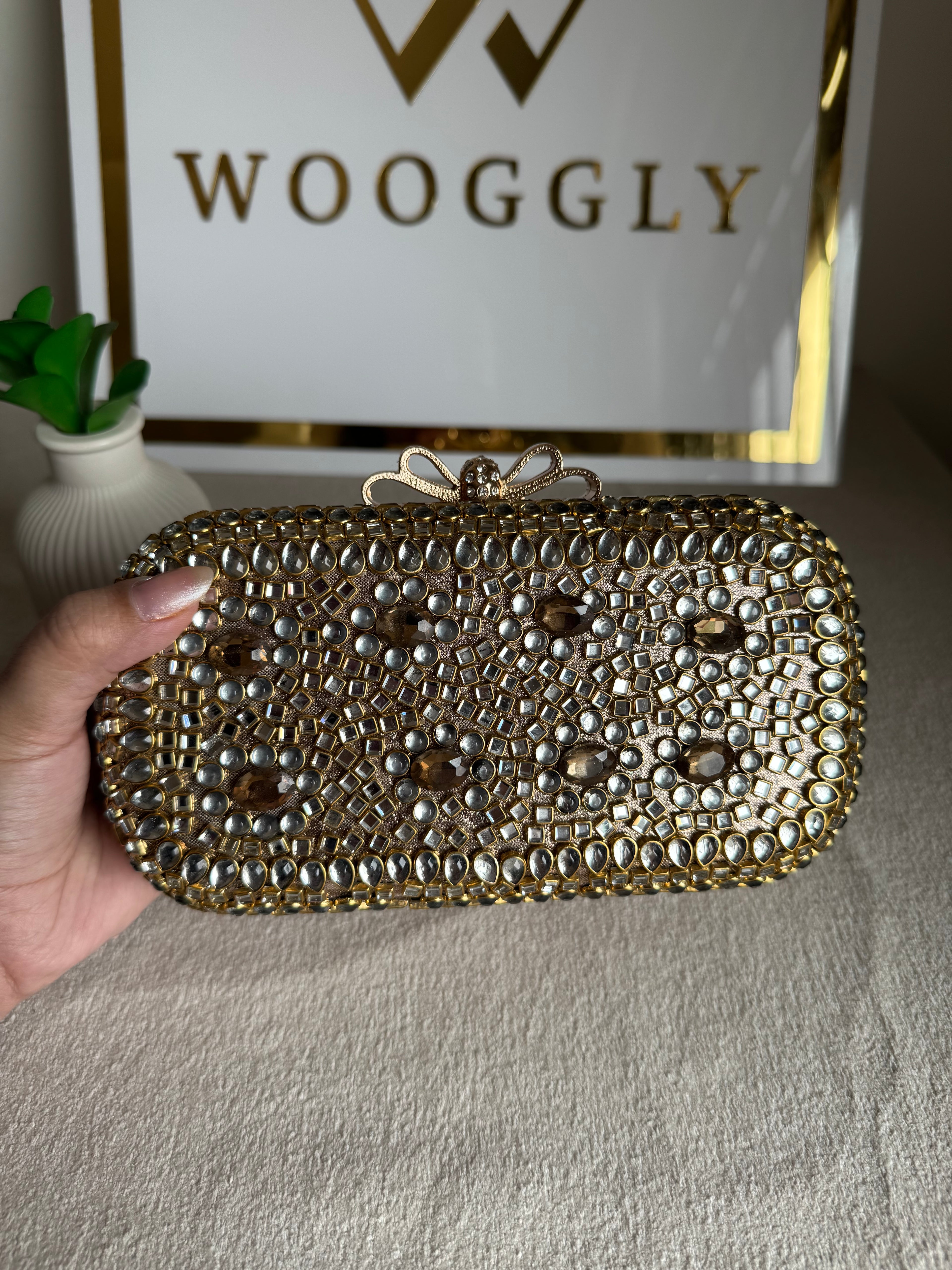 Kundan Stone Clutch - Champagne Stones