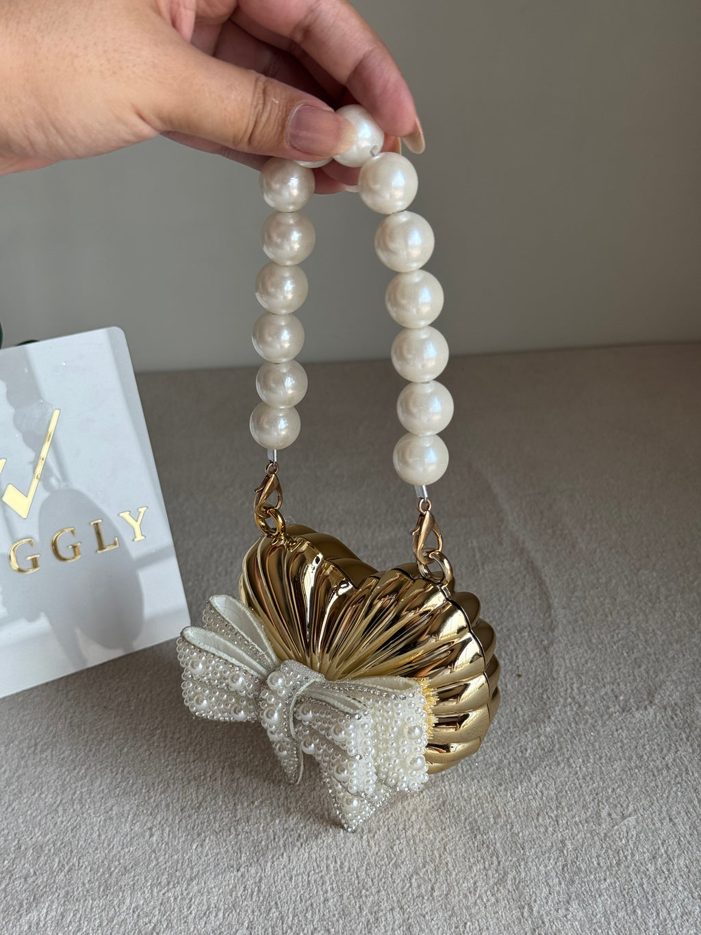 Blush Bow Heart Clutch (Gold)