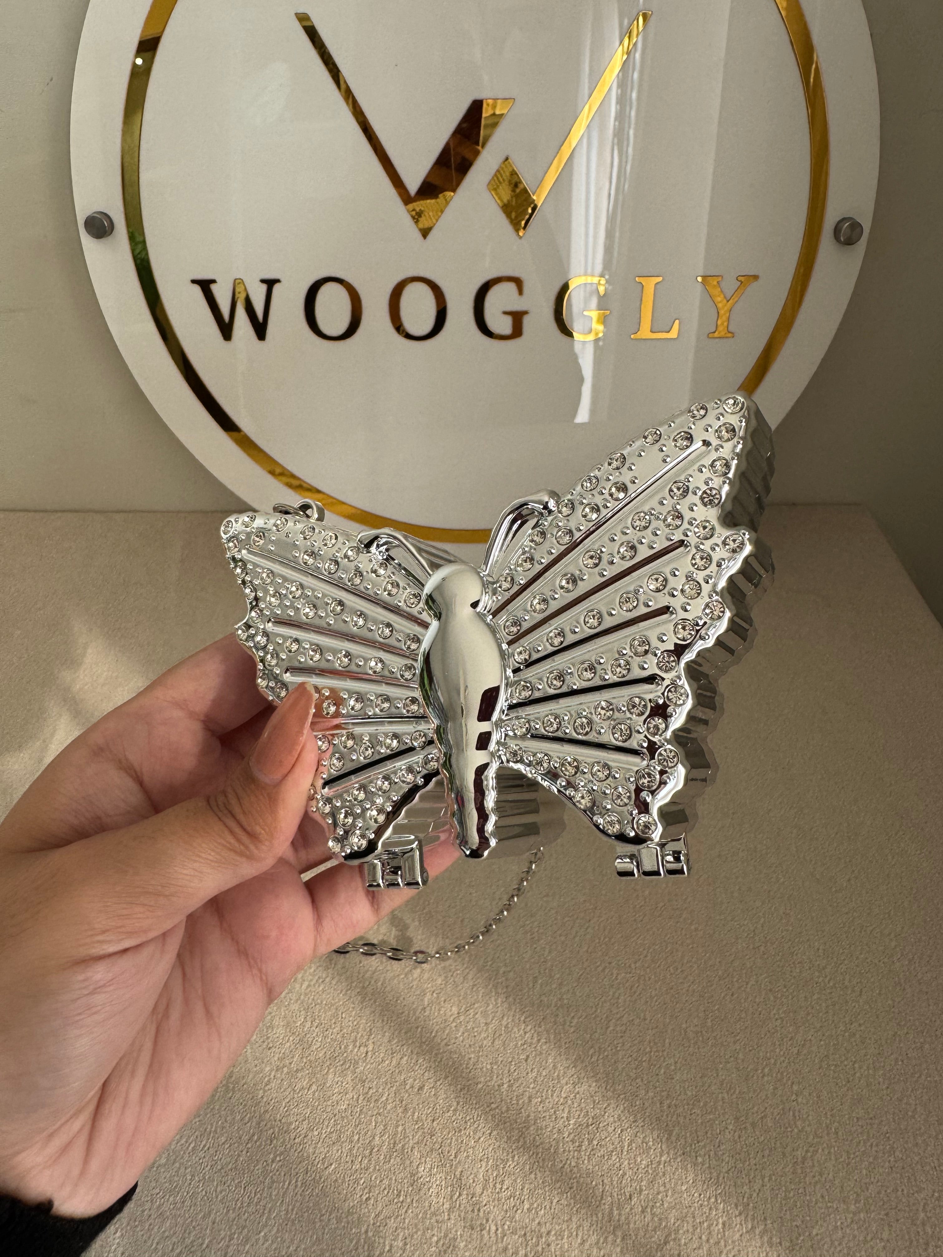 Glam Butterfly Clutch with Chain - Mini Silver