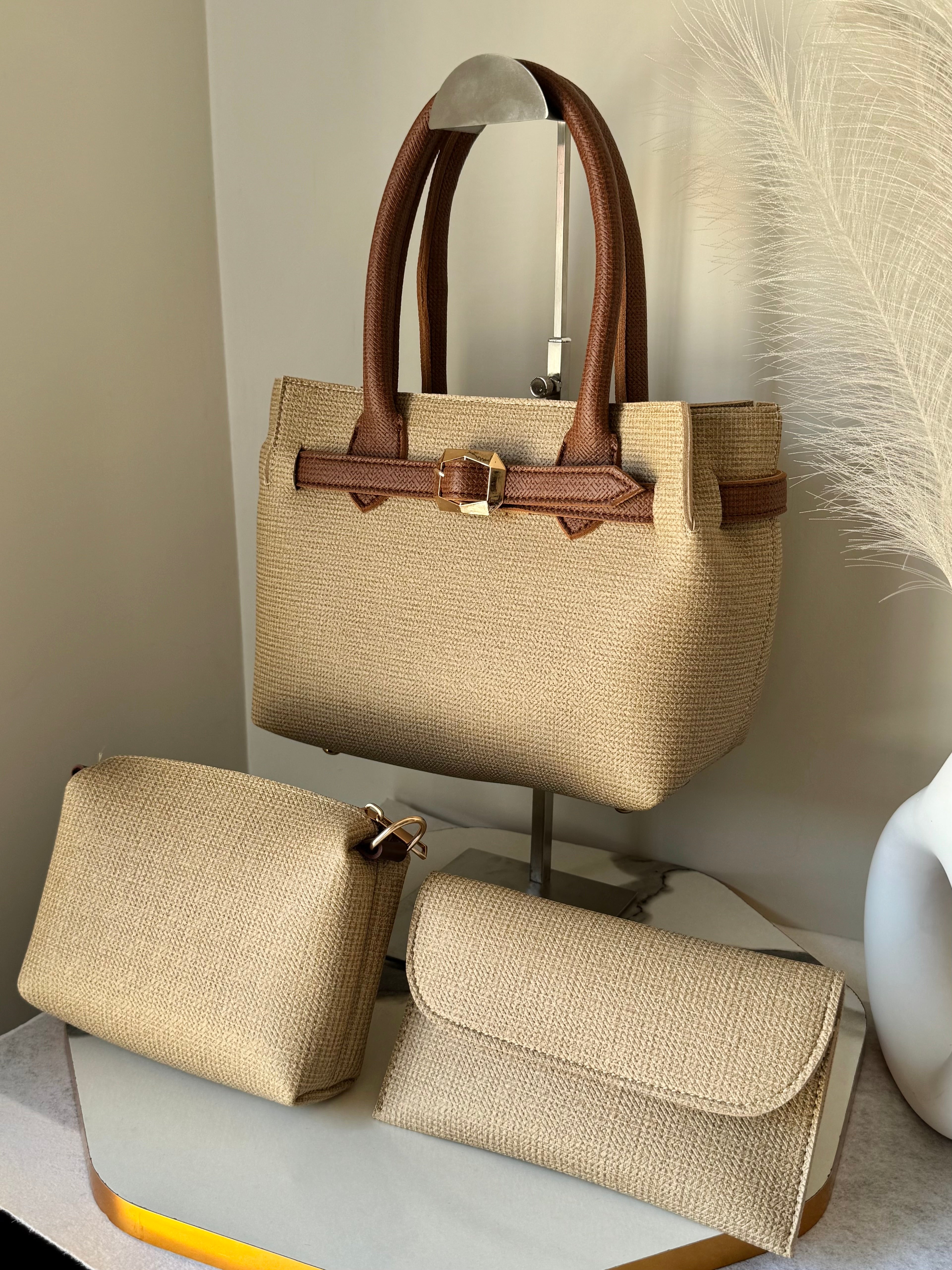 Amber Bag Set of 3  - Beige