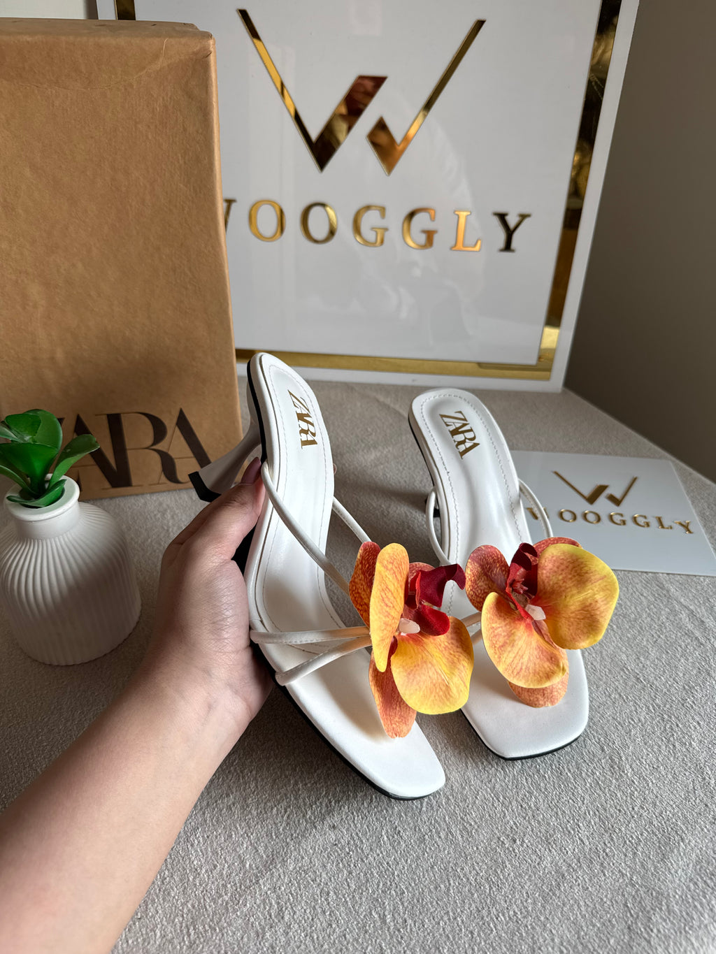 Zara Flower Heels WHITE WITH YELLOW - with Brand Box