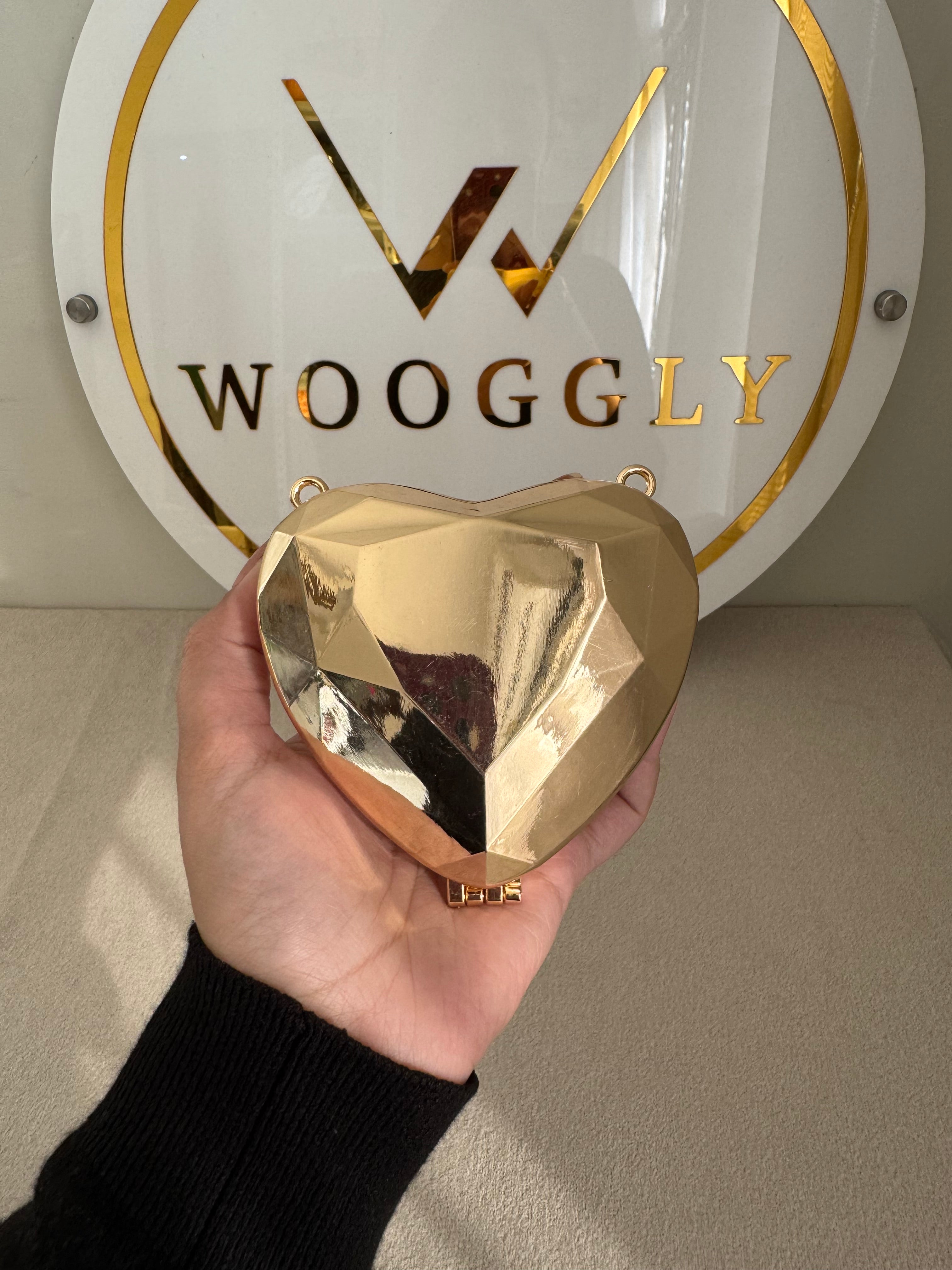 Metallic Heart Clutch with Chain - Mini Gold