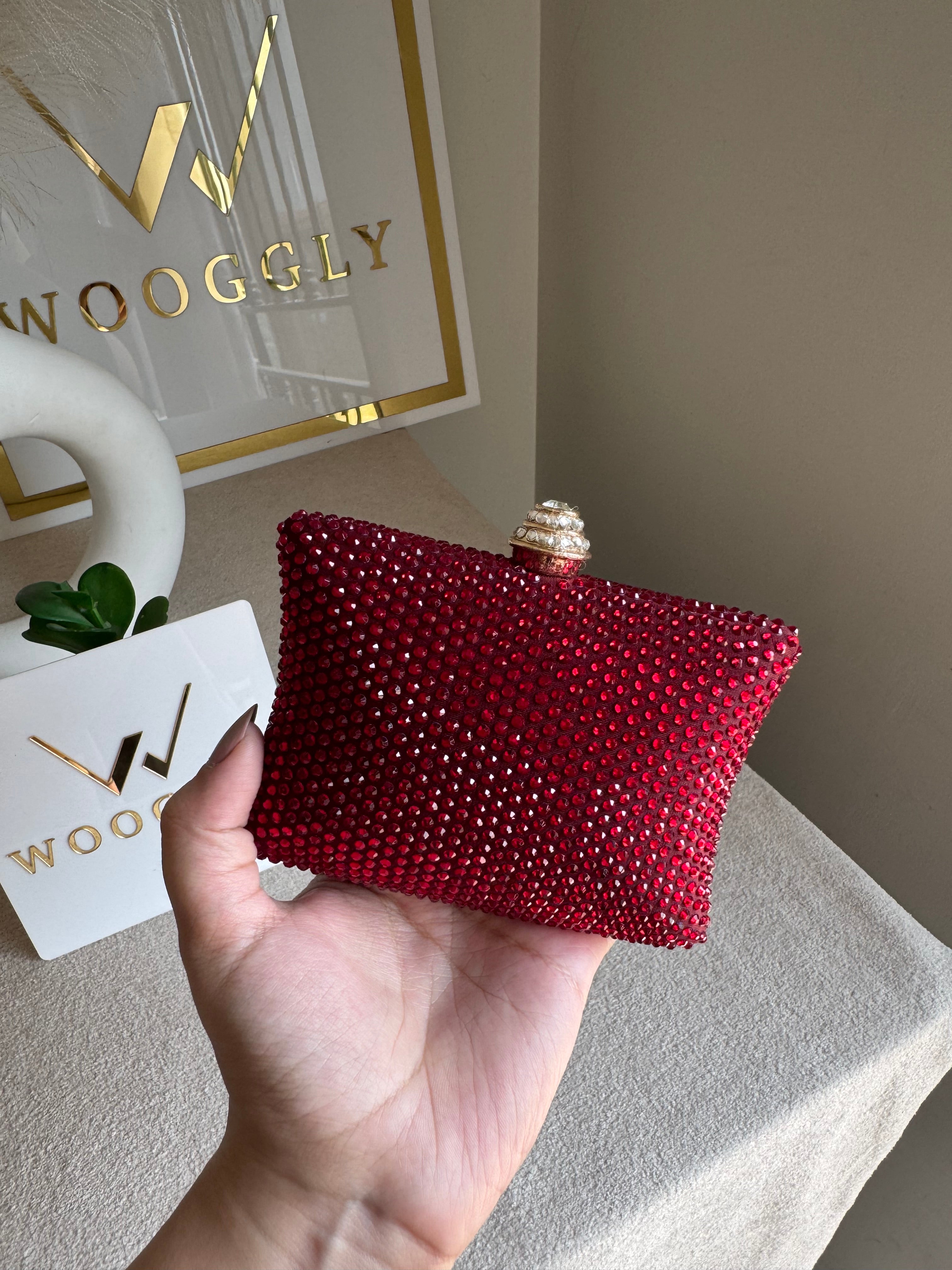 Ella Clutch - Red with Silver Diamontes