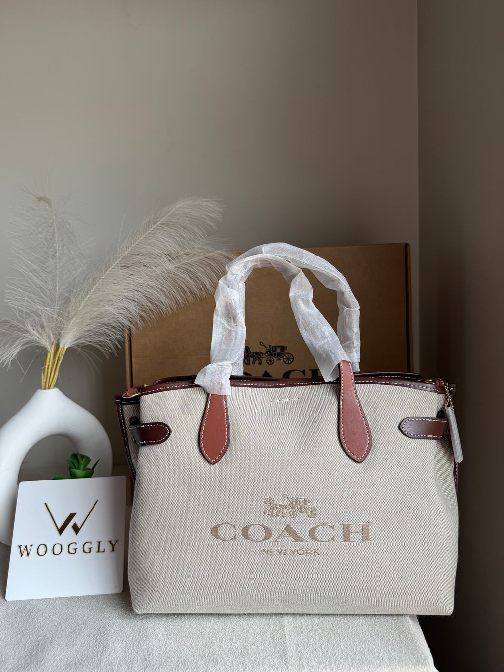 COACH PREMIUM Hand Bag (Brown Jute) BOX PACKING