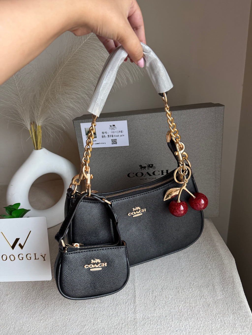 COACH Teri Gift Box with Baby Teri Charm & Coach Cherry Charm - Black