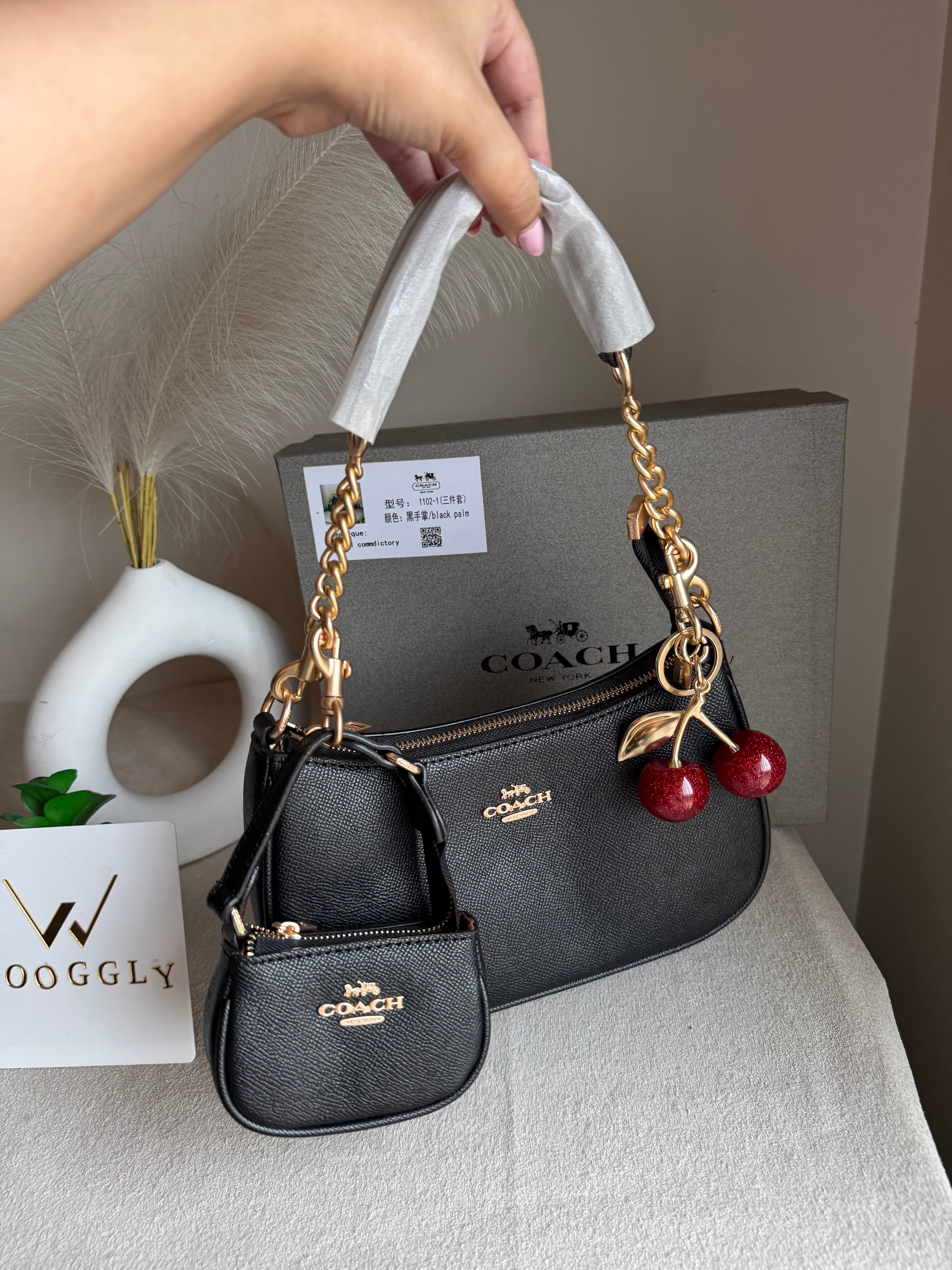 COACH Teri Gift Box with Baby Teri Charm & Coach Cherry Charm - Black