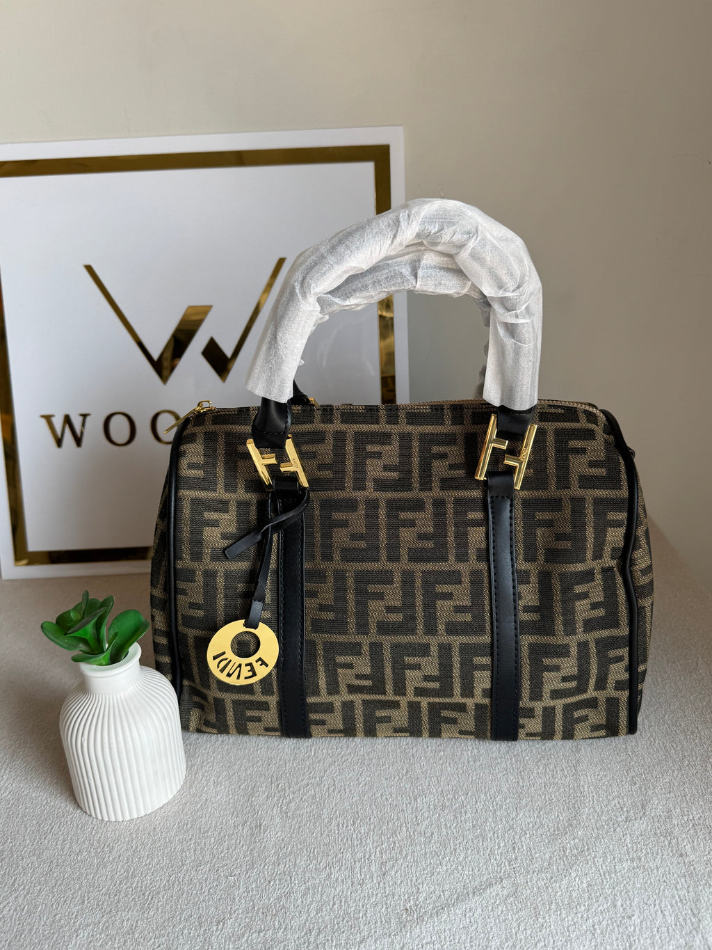 Fendi Signature Hand Bag - Black & Beige