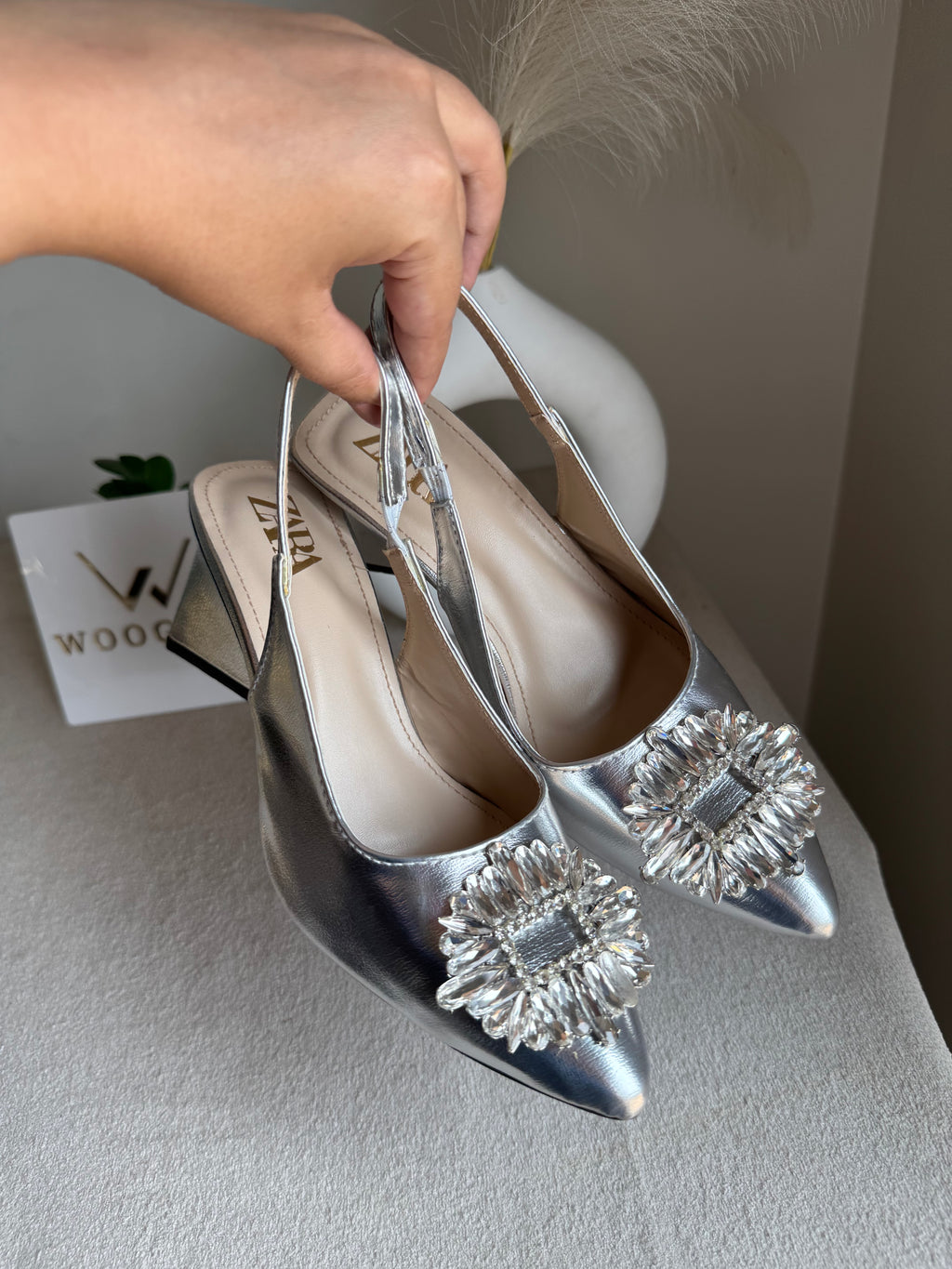Zara Crystal Heels - Silver
