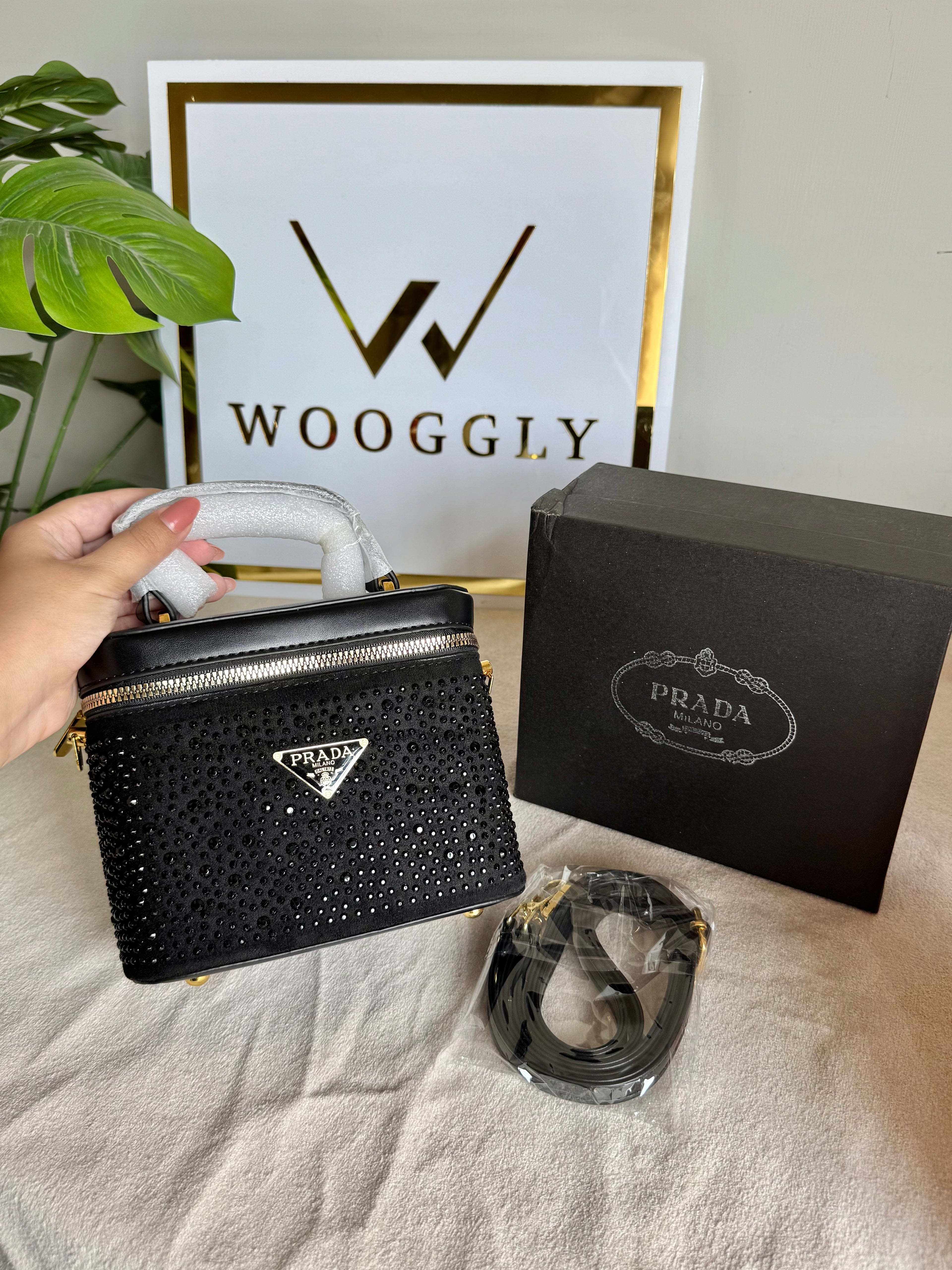 Prada Rhinestone Bucket Bag (Black)