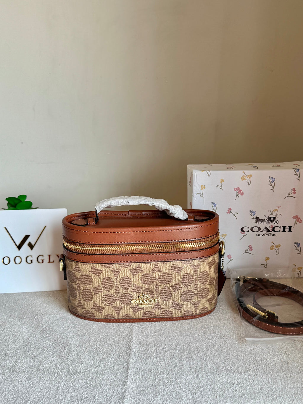 COACH Premium Bucket Bag (Apricot Brown) with Long Strap - BOX PACKING