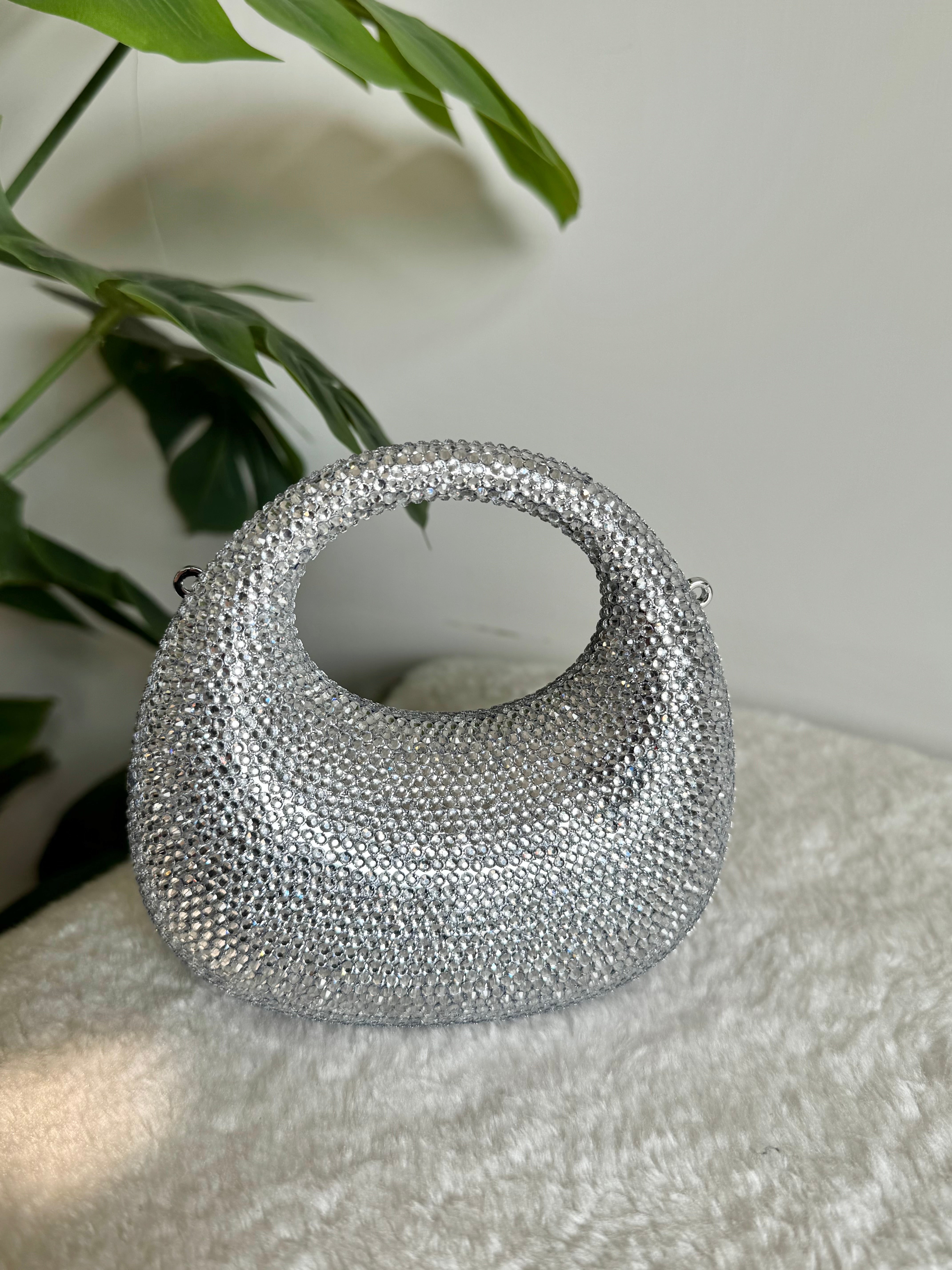 Viral Swarovski Metallic Clutch - Mini Silver