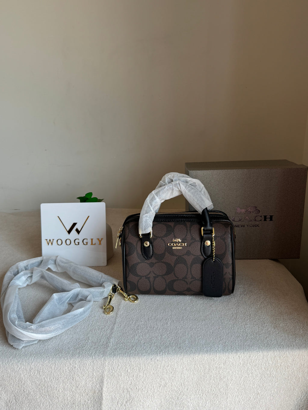 COACH Mini Duffle Bag PREMIUM with Long Strap Signature Brown - BOX PACKING