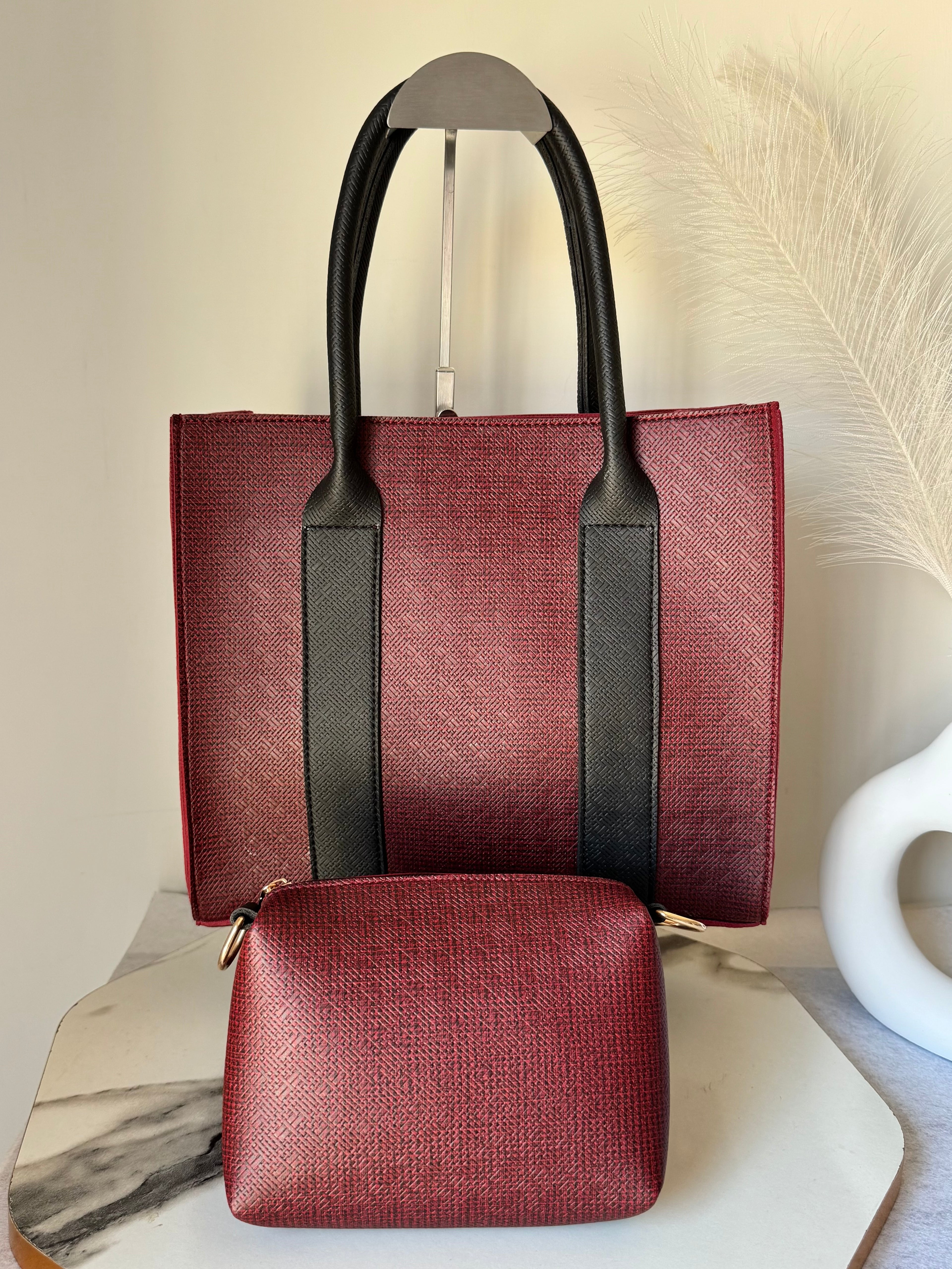 Mashion Tote with Pouch - Maroon