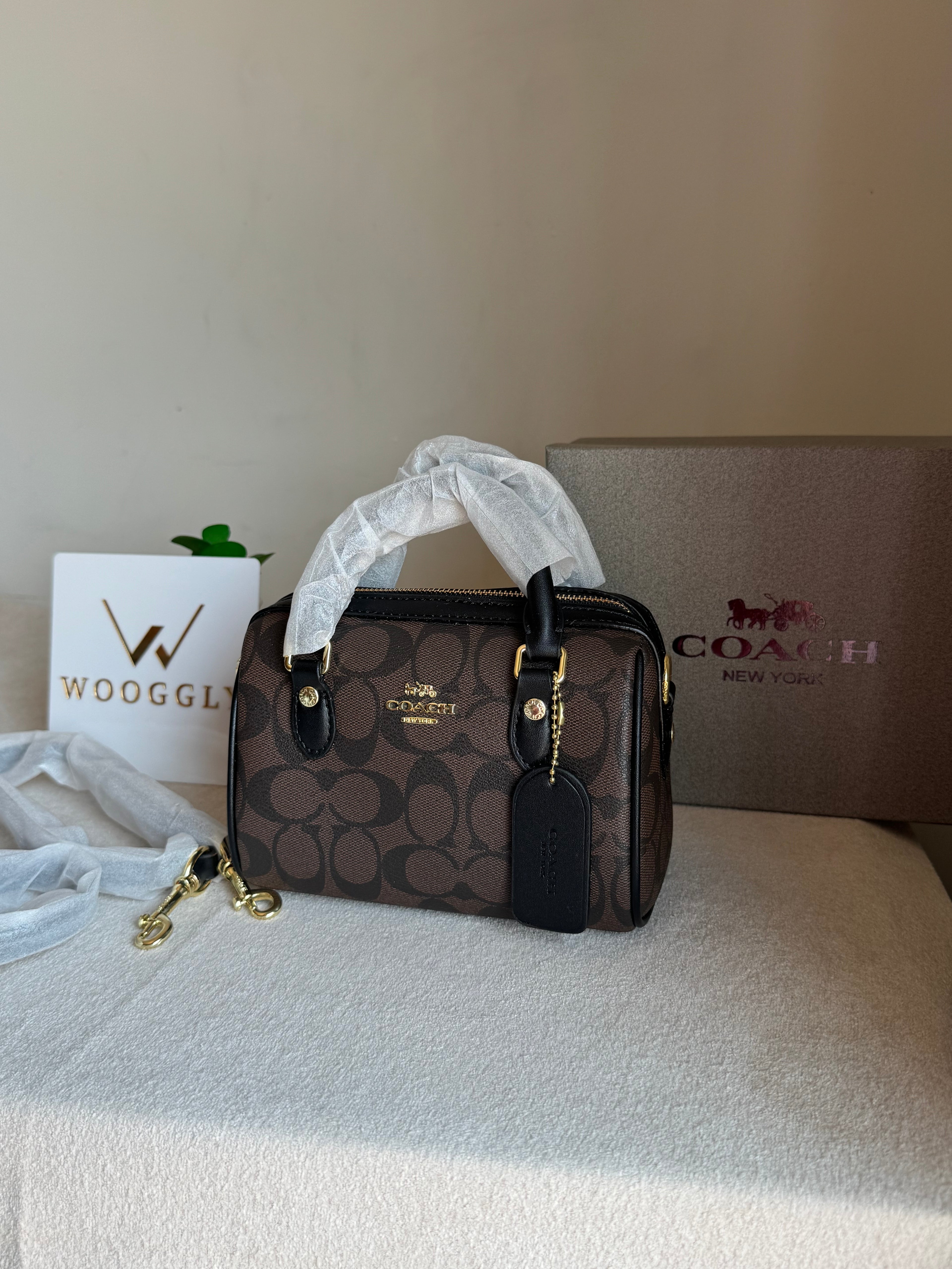 COACH Mini Duffle Bag PREMIUM with Long Strap Signature Brown - BOX PACKING