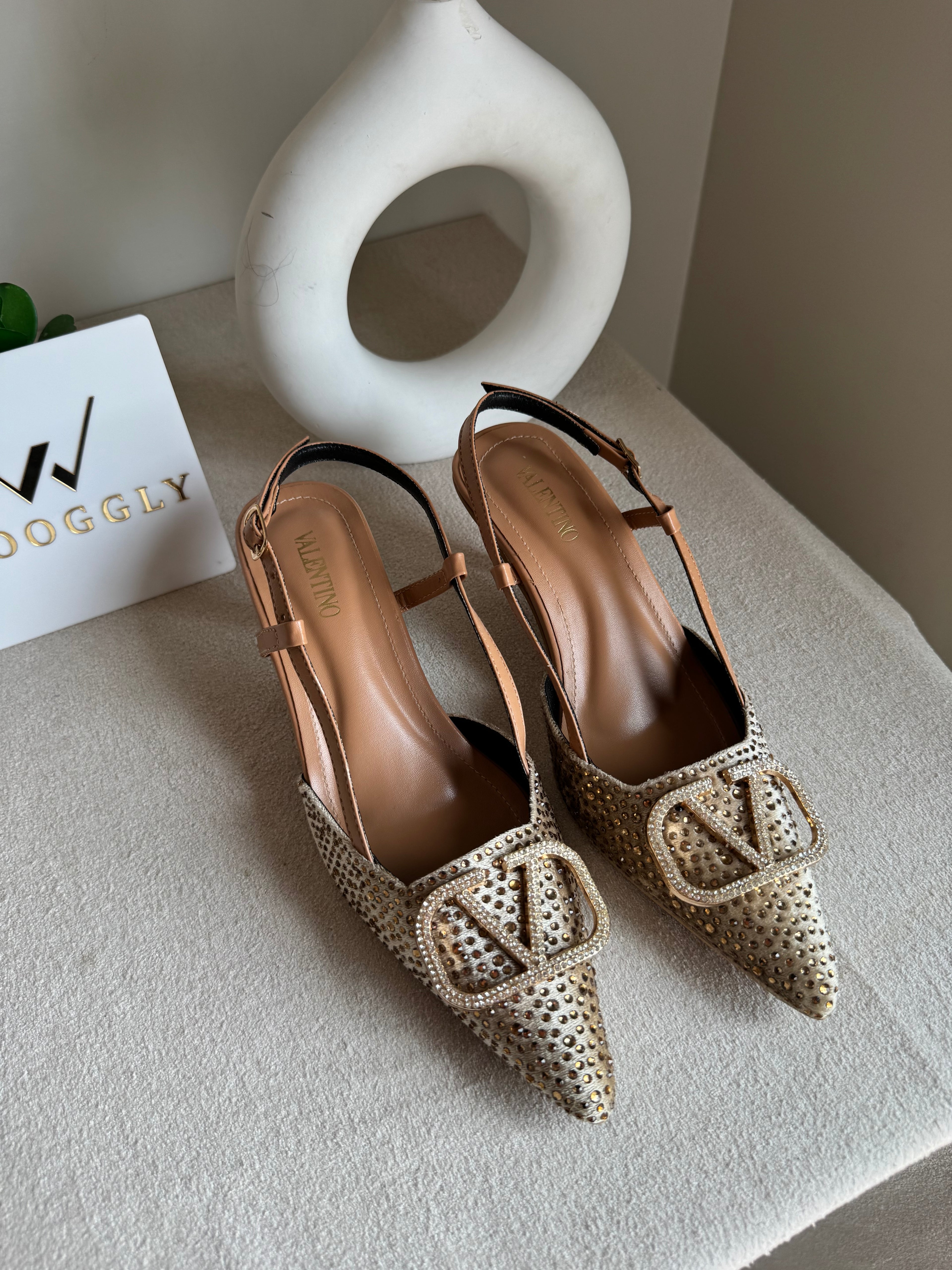 Essential Valentino Champagne Diamontee Heels