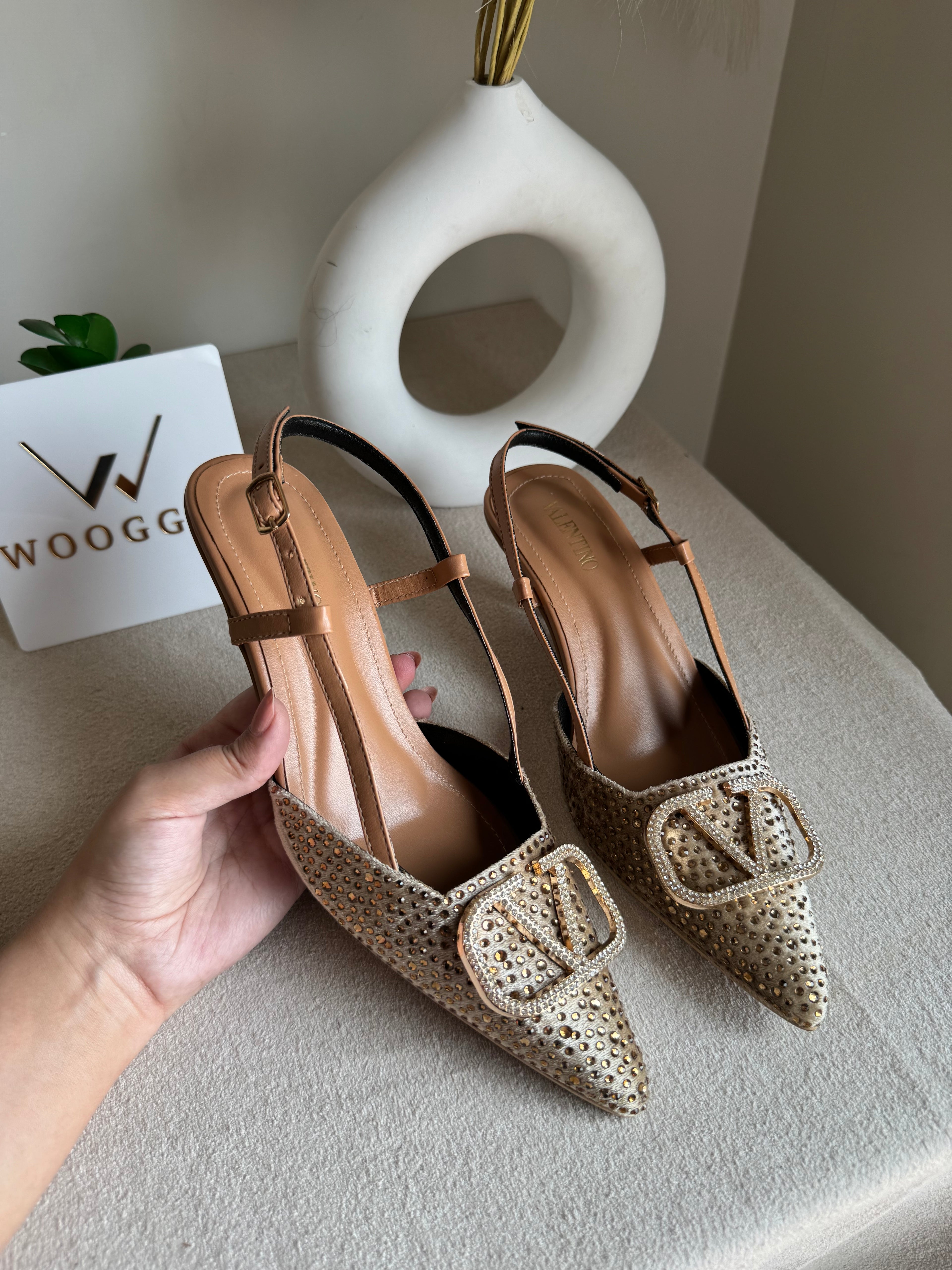 Essential Valentino Champagne Diamontee Heels