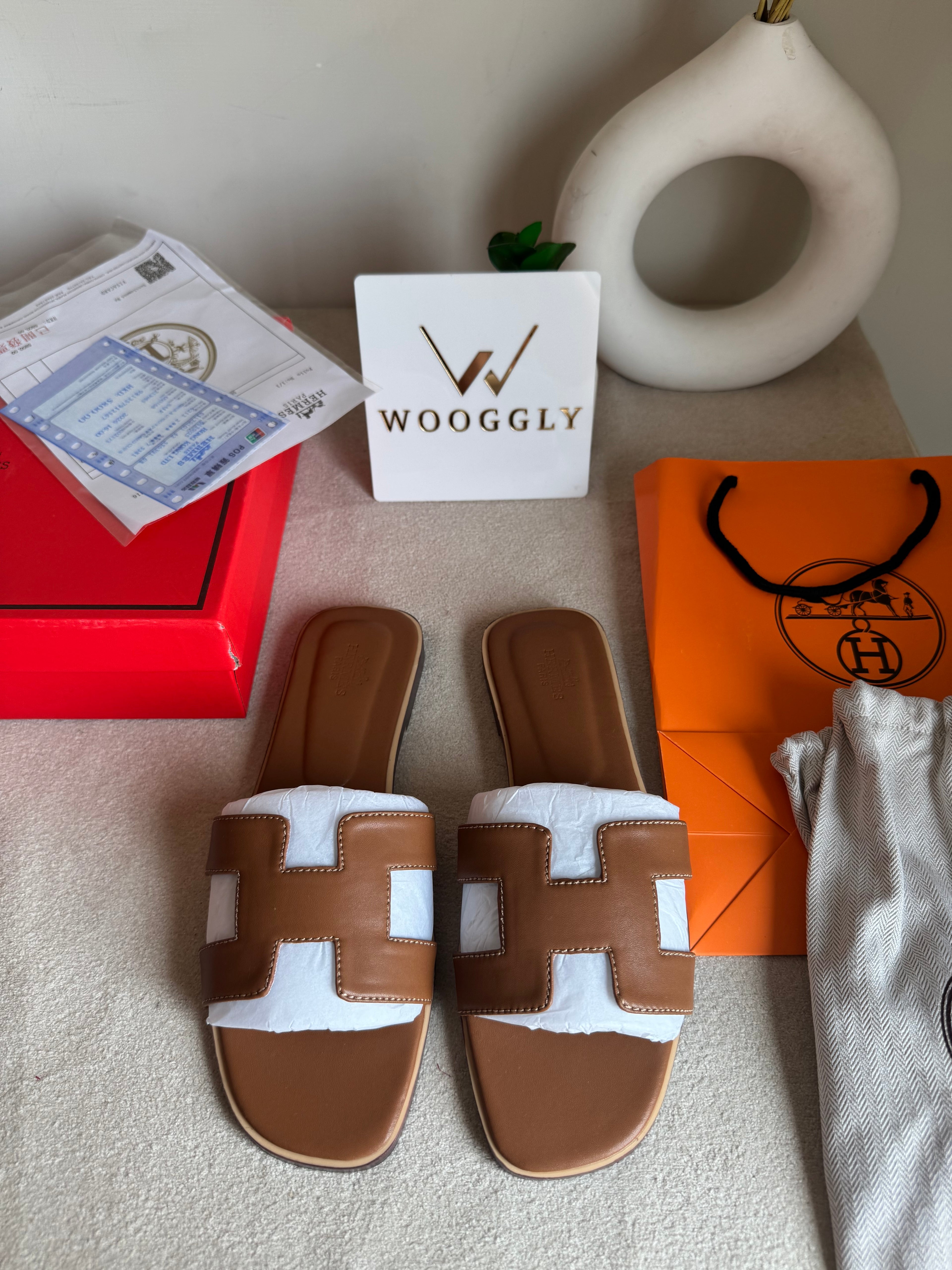 Premium Hermes Slides Brown