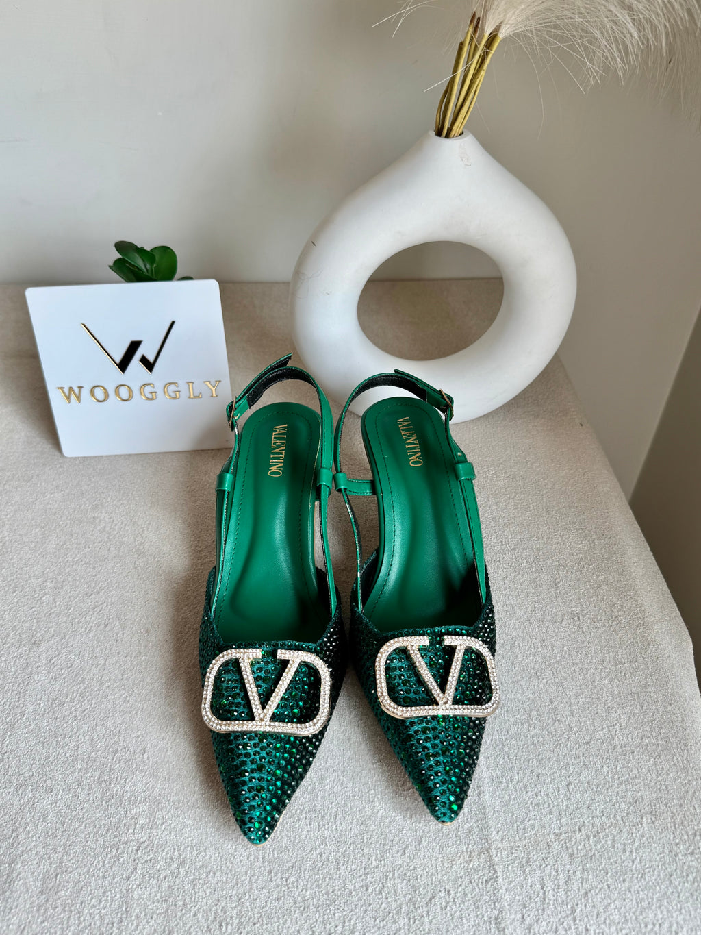 Essential Valentino Emerald Green Diamontee Heels