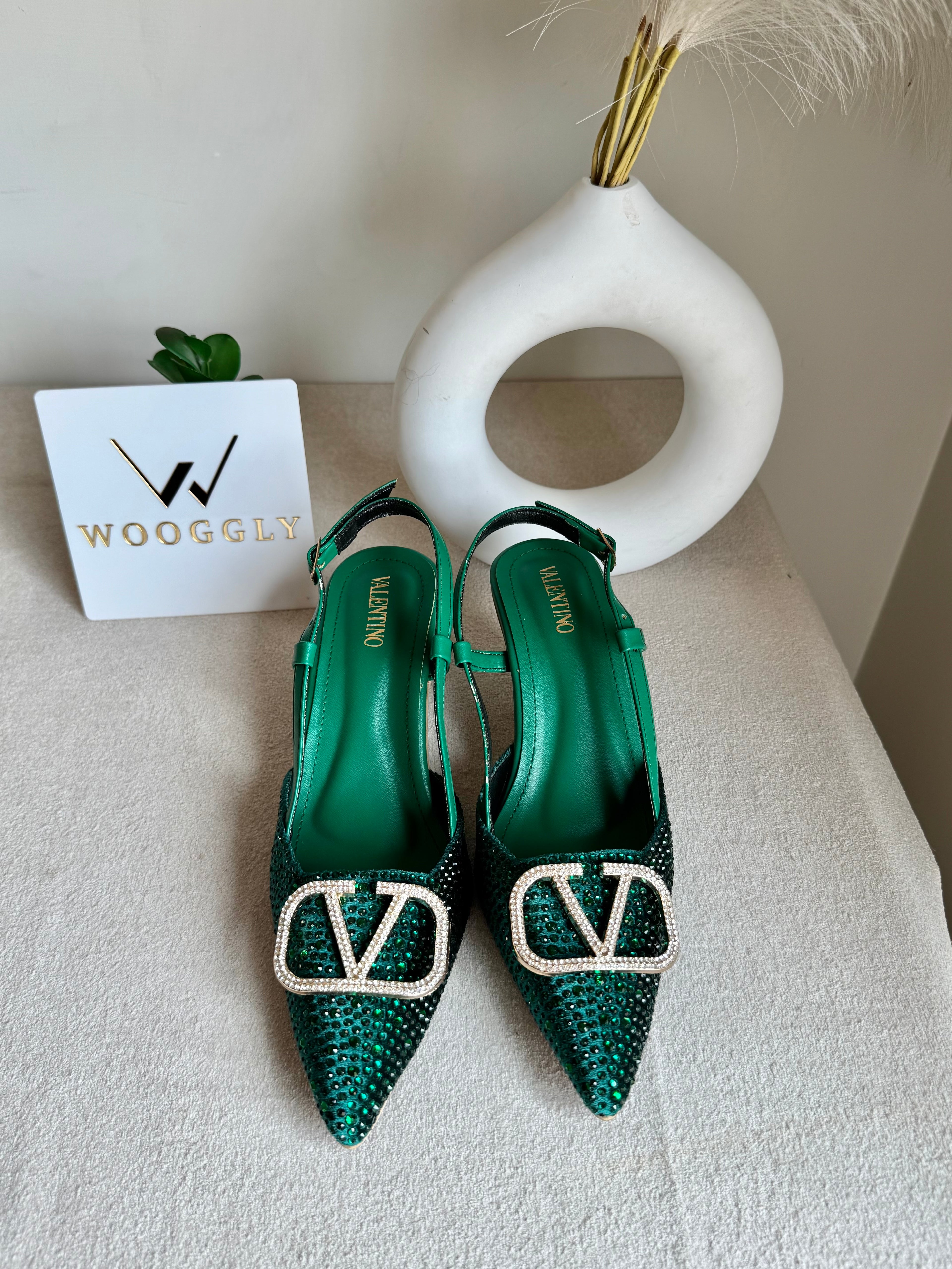 Essential Valentino Emerald Green Diamontee Heels