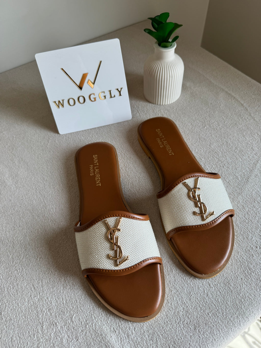 YSL Jute Slides - Beige