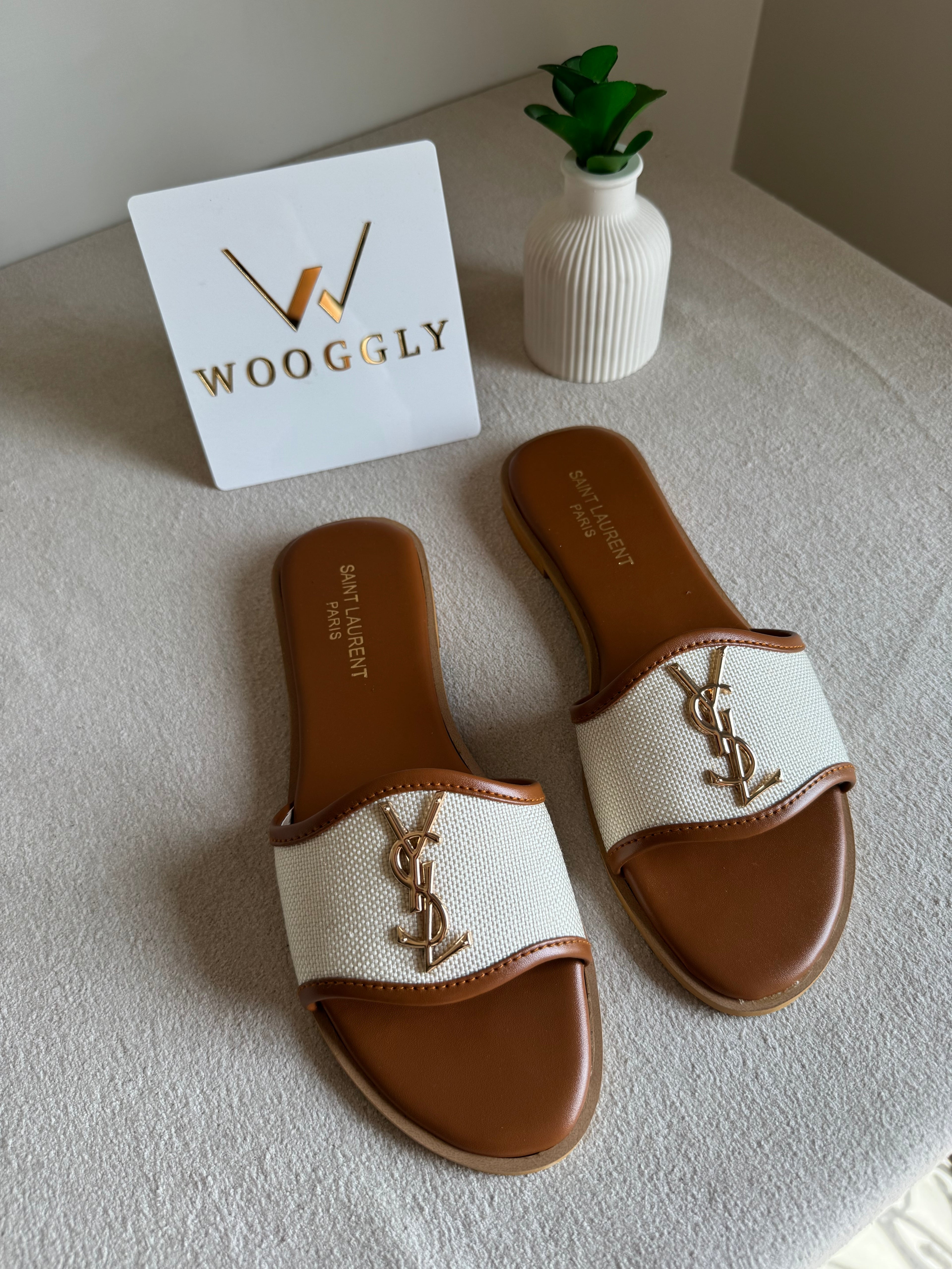 YSL Jute Slides - Beige