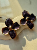 Velvet Floral Studs - Purple & Gold