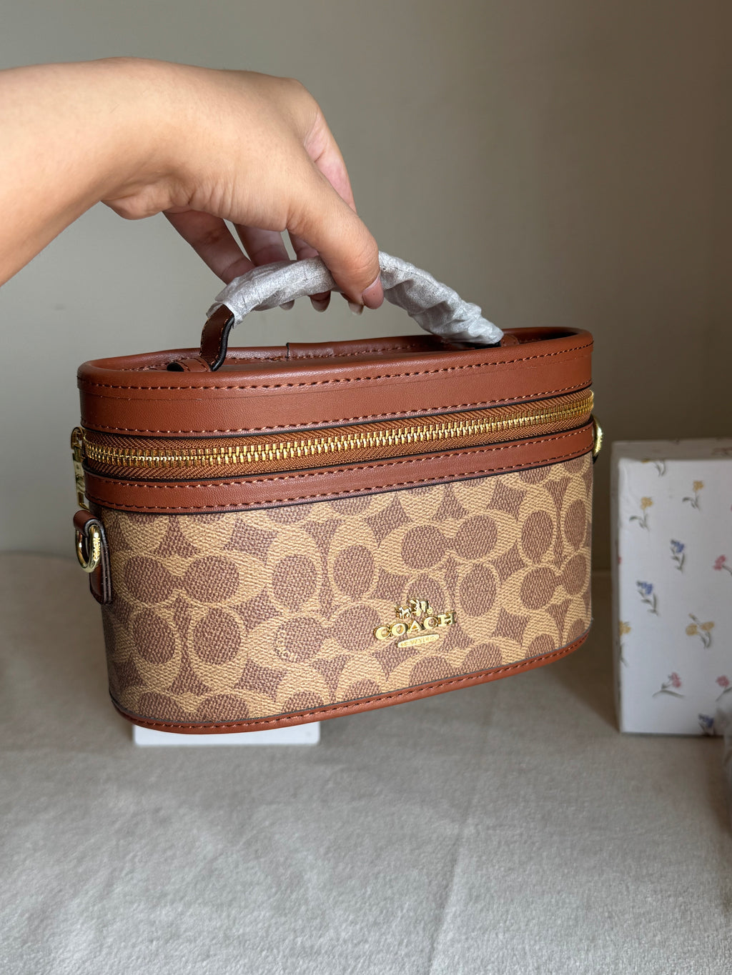 COACH Premium Bucket Bag (Apricot Brown) with Long Strap - BOX PACKING