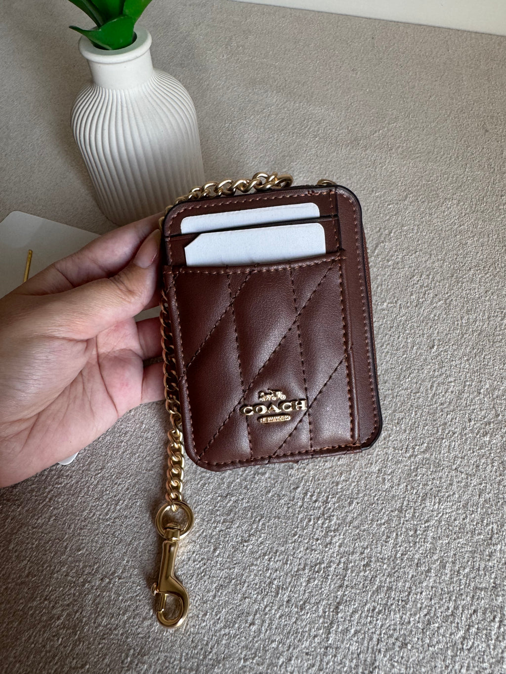 Coach Zip Card Case with Box Packing - Patterned Brown