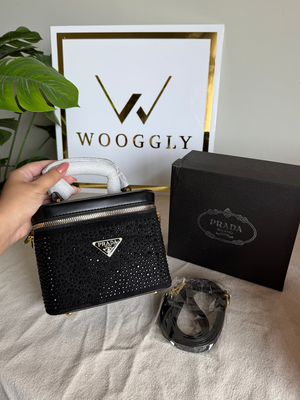 Prada Rhinestone Bucket Bag (Black)