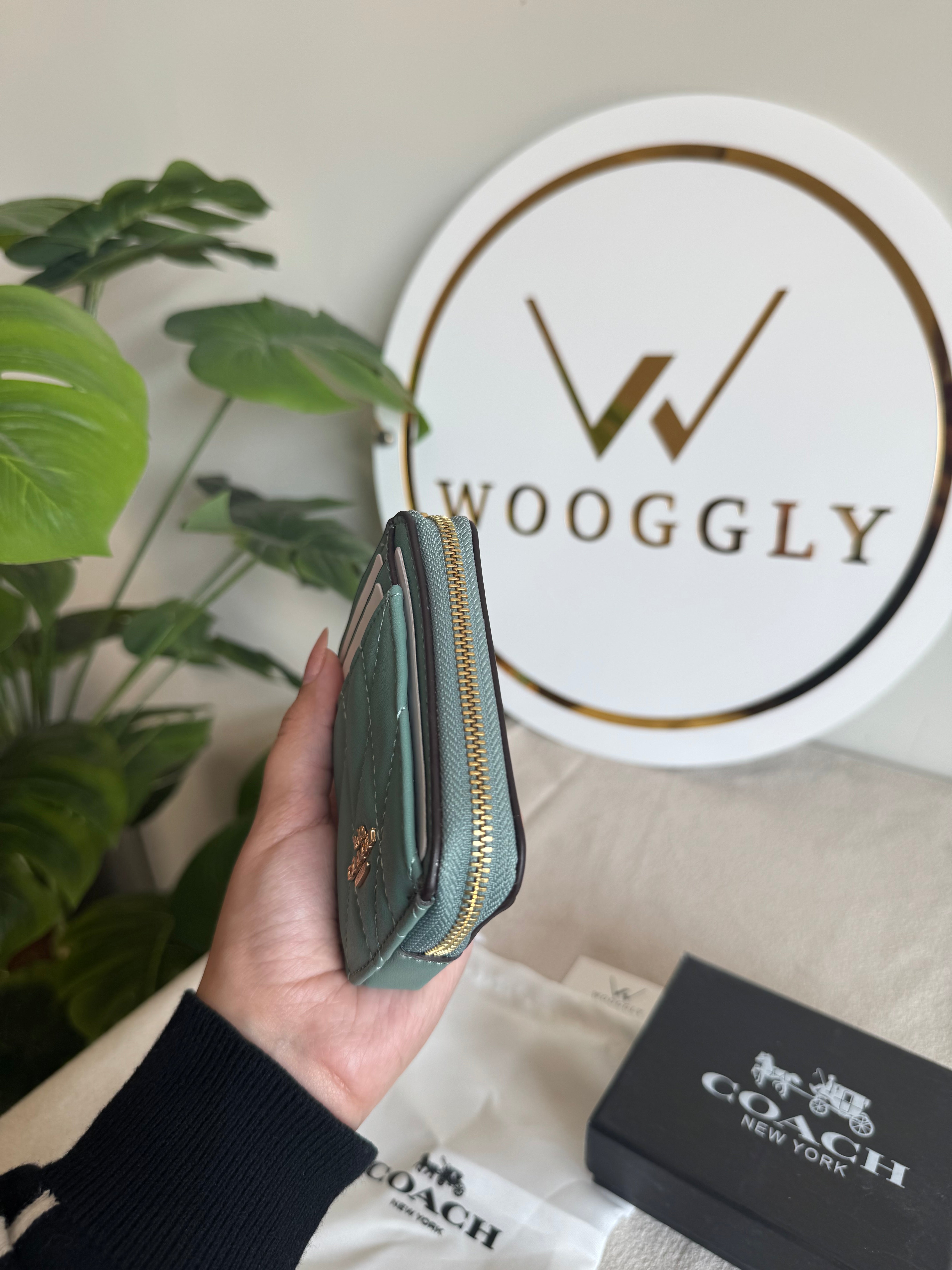 Coach Zip Card Case with Box Packing - Turquoise