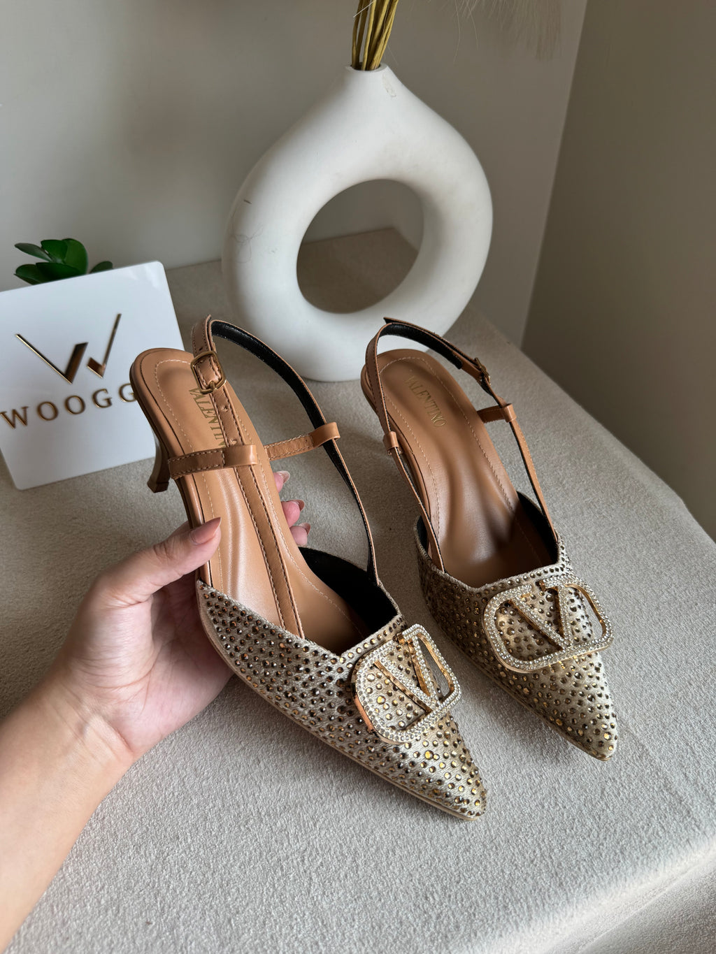 Essential Valentino Champagne Diamontee Heels