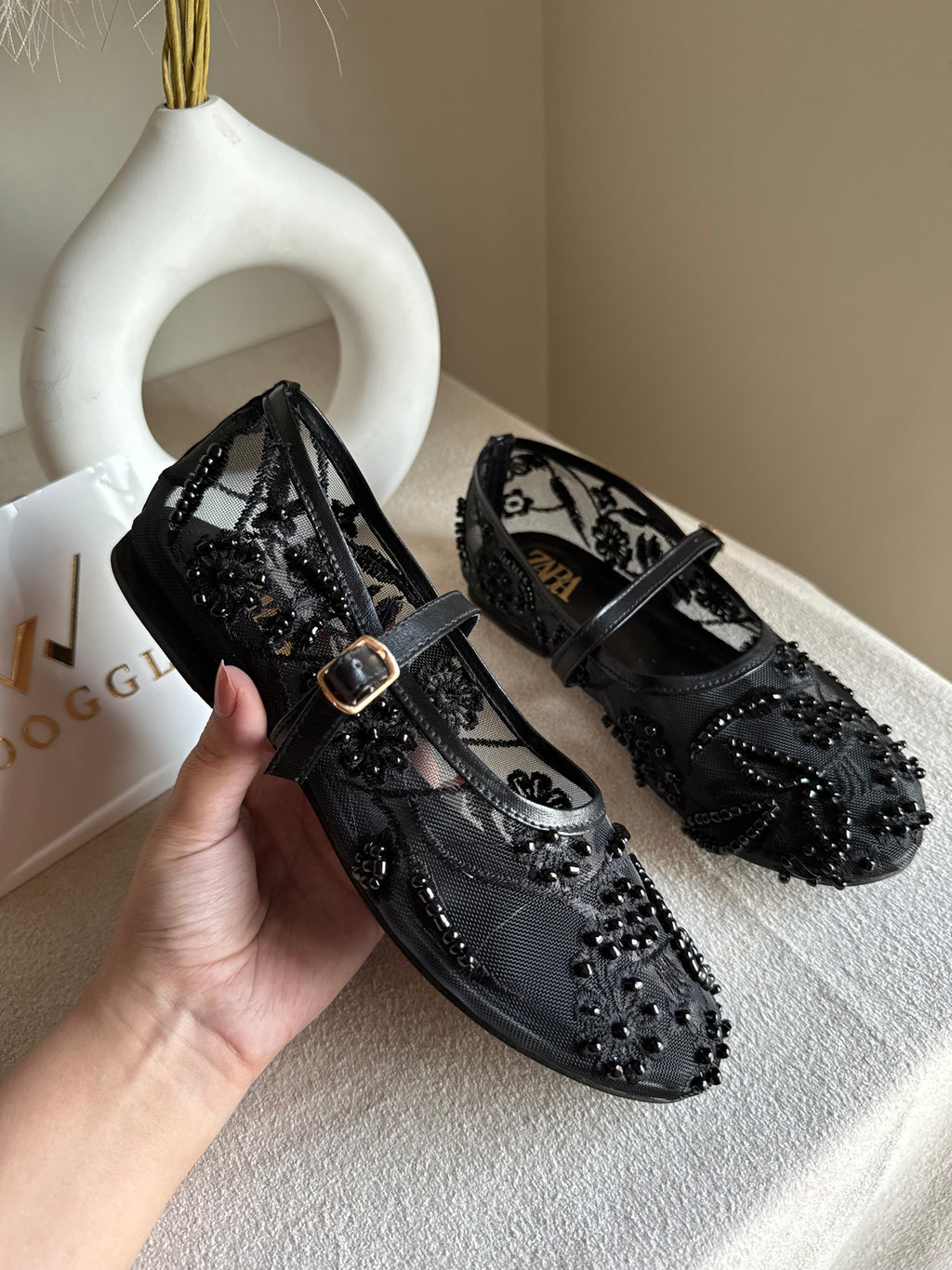 Zara Embroided Net Pumps - Black