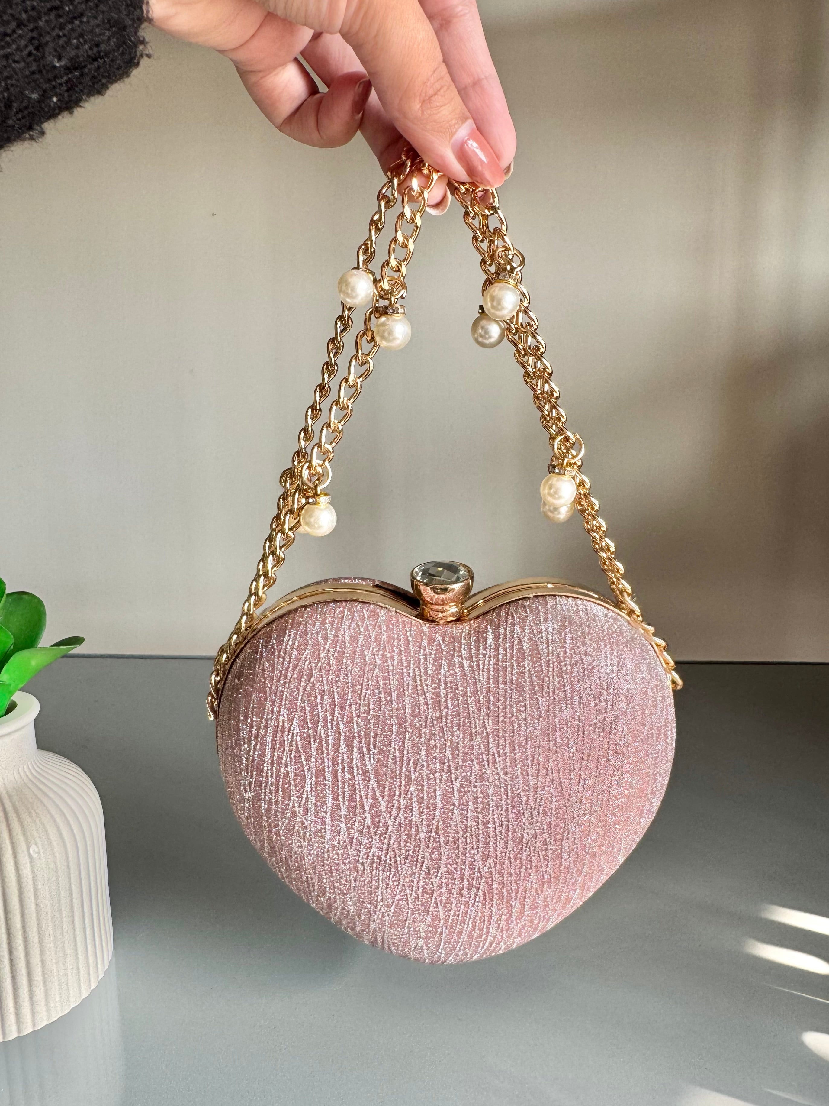 Bling Heart Clutch - Pink