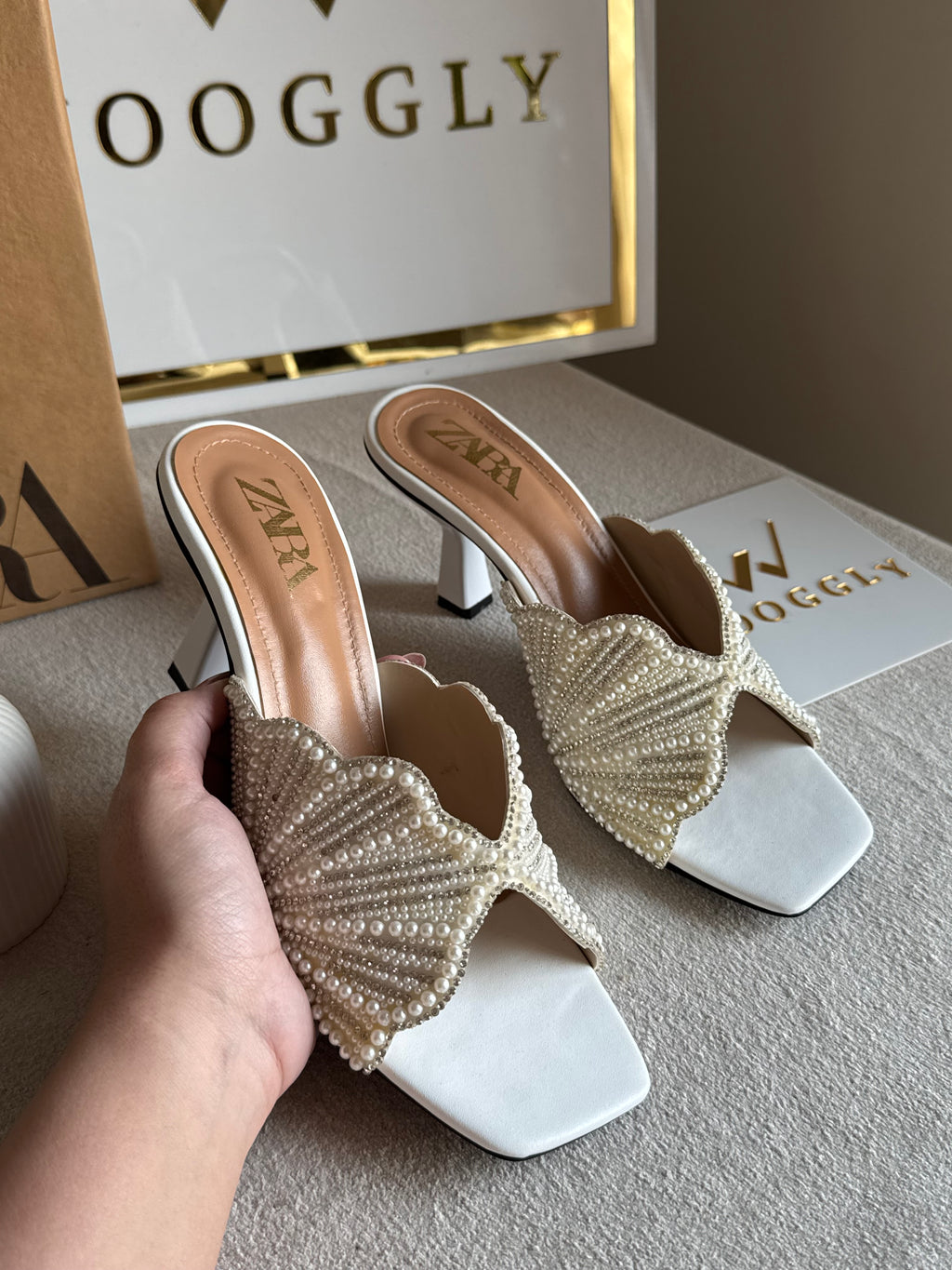 Viral Zara Faux Heels WHITE with Brand Box