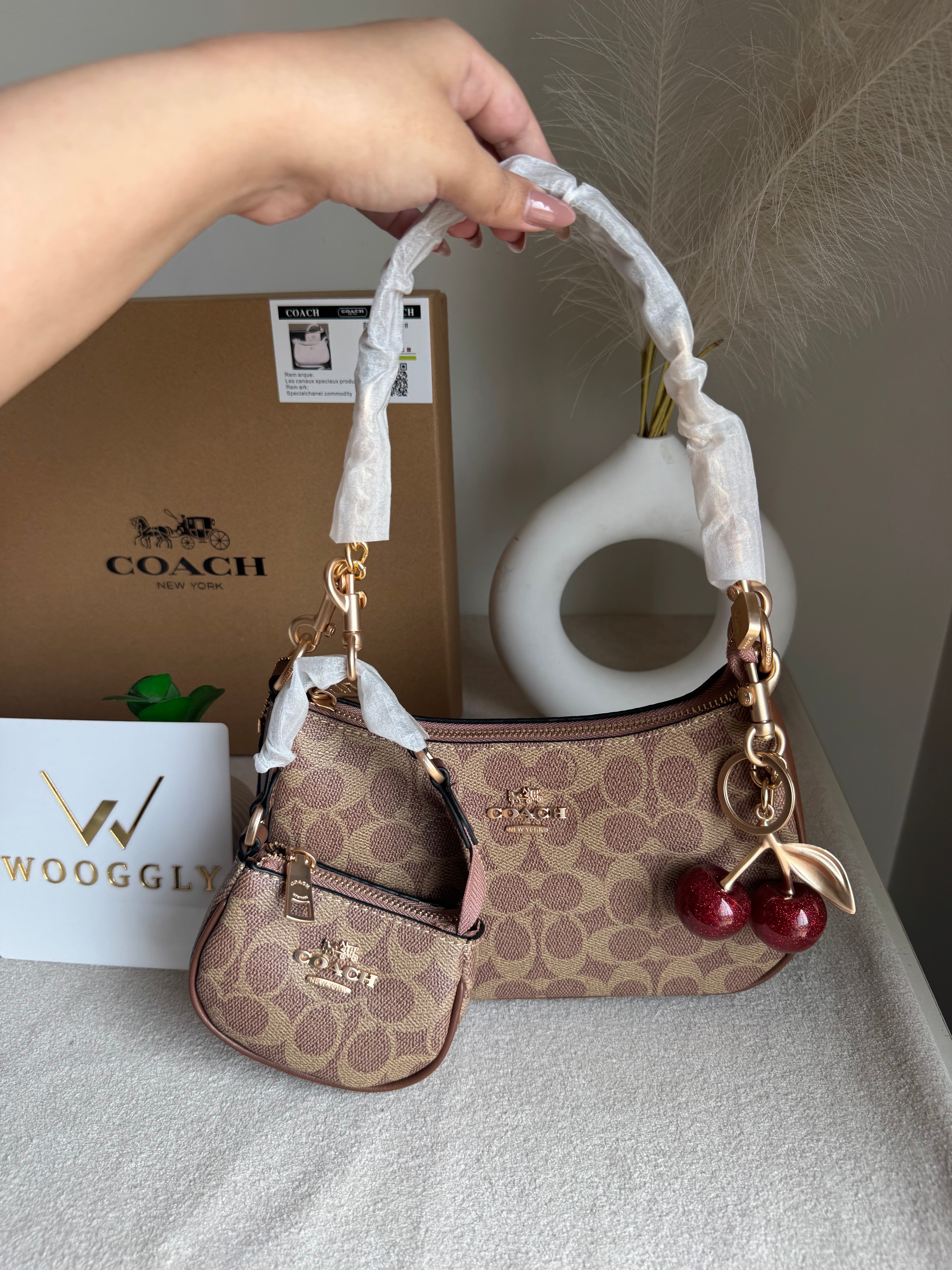 COACH Teri Gift Box with Baby Teri Charm & Coach Cherry Charm - Apricot Brown