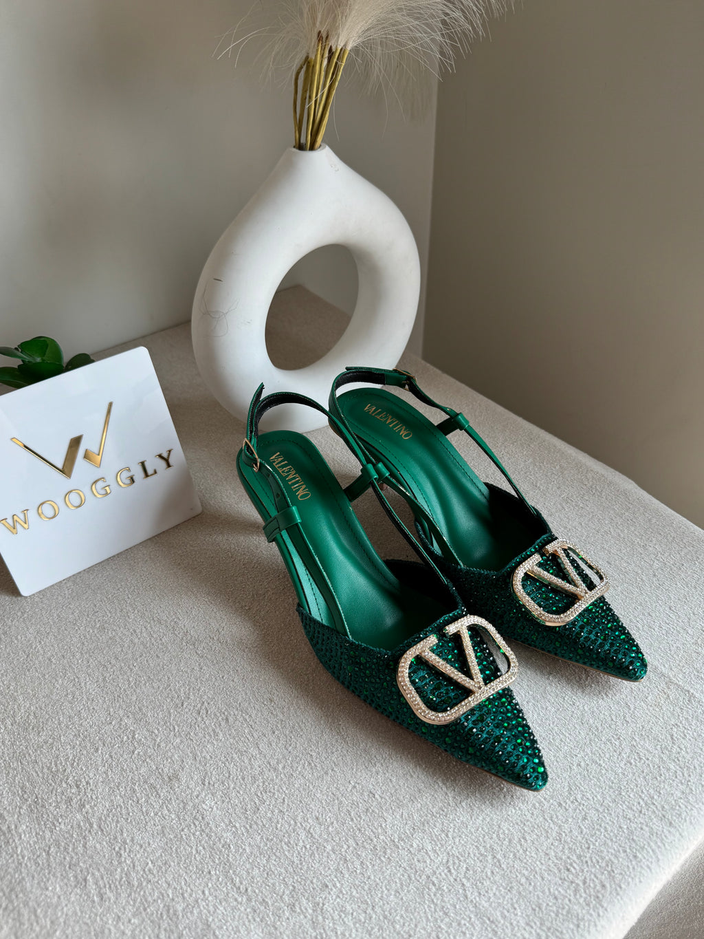 Essential Valentino Emerald Green Diamontee Heels