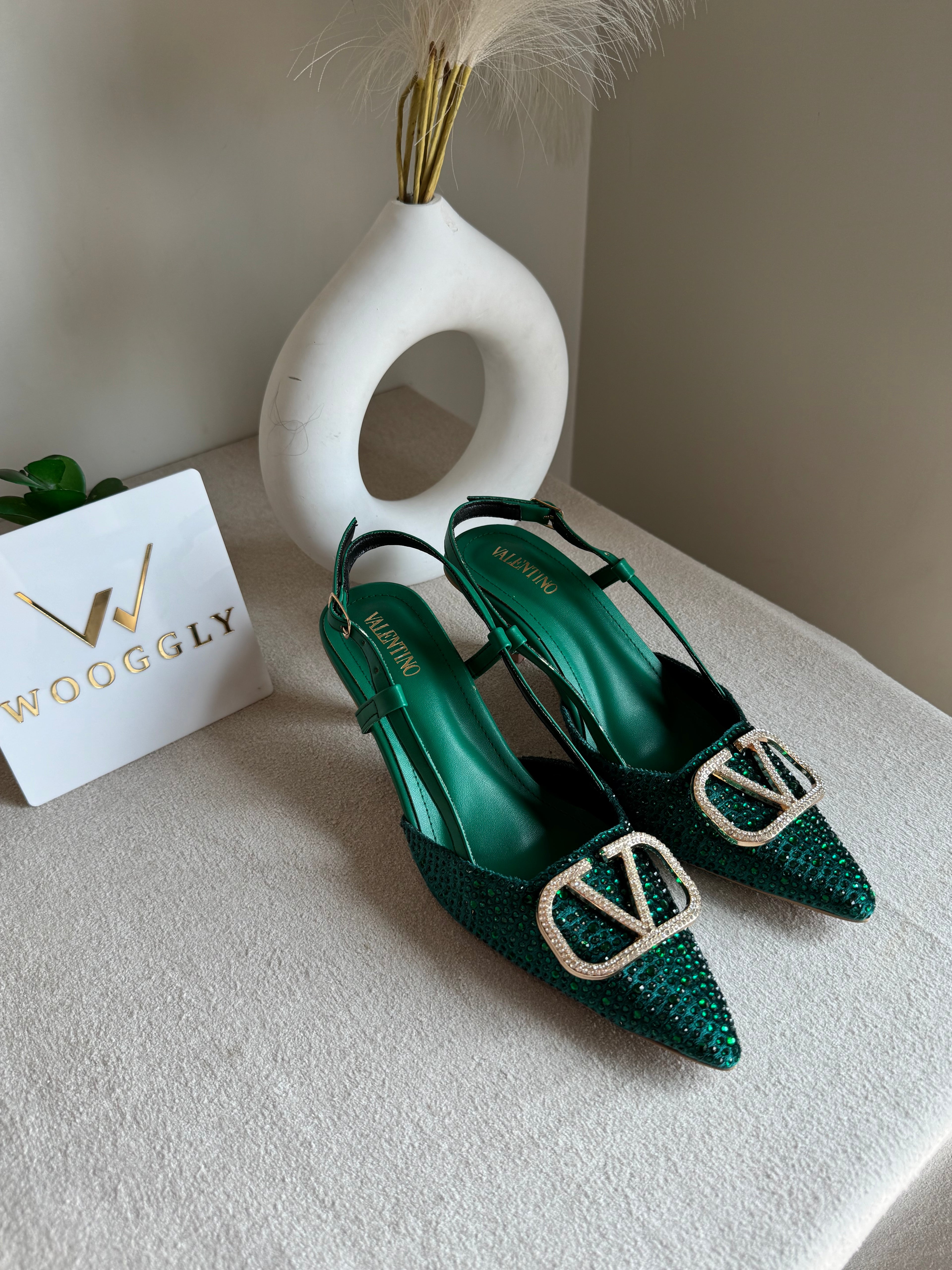 Essential Valentino Emerald Green Diamontee Heels
